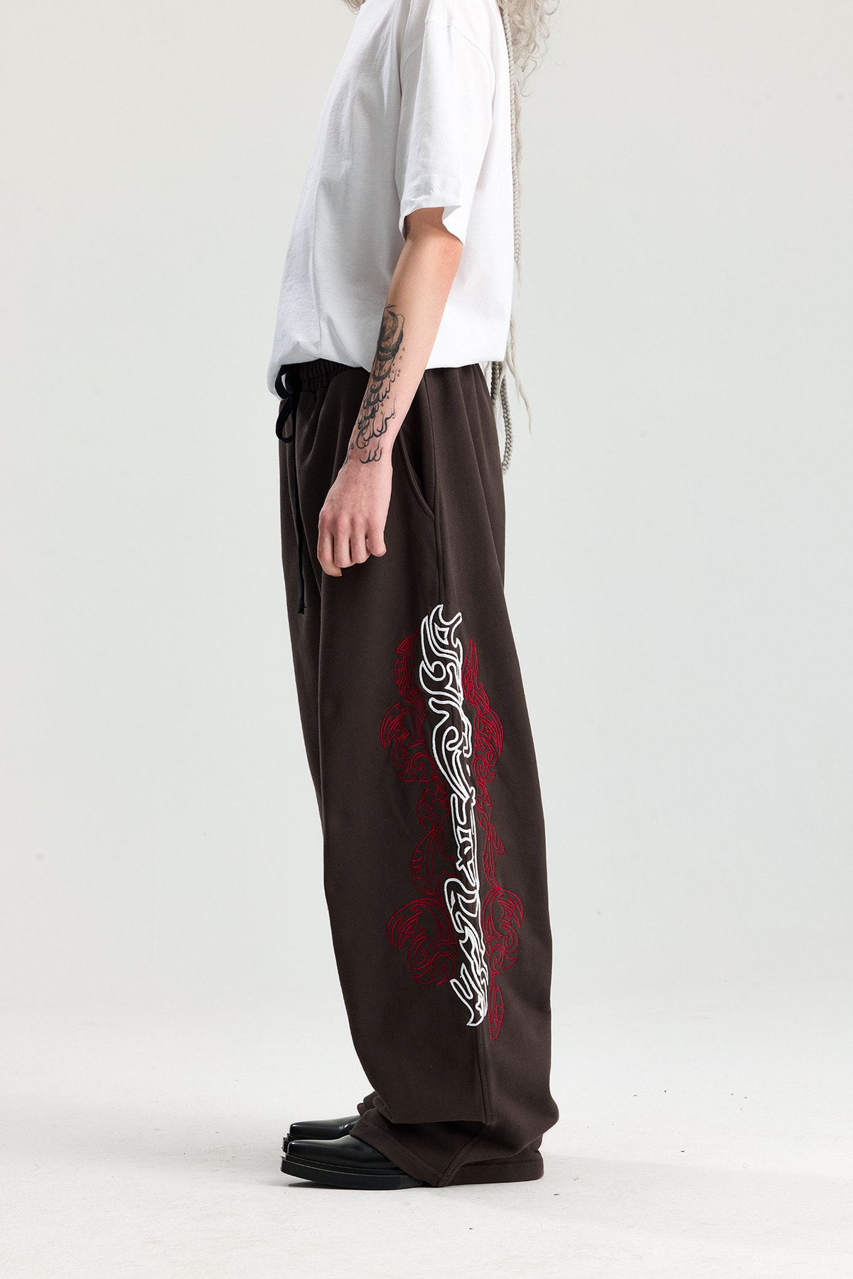Kahve Chineese Pattern Nakış Detay Premium Yıkamalı Baggy Sweatpant 