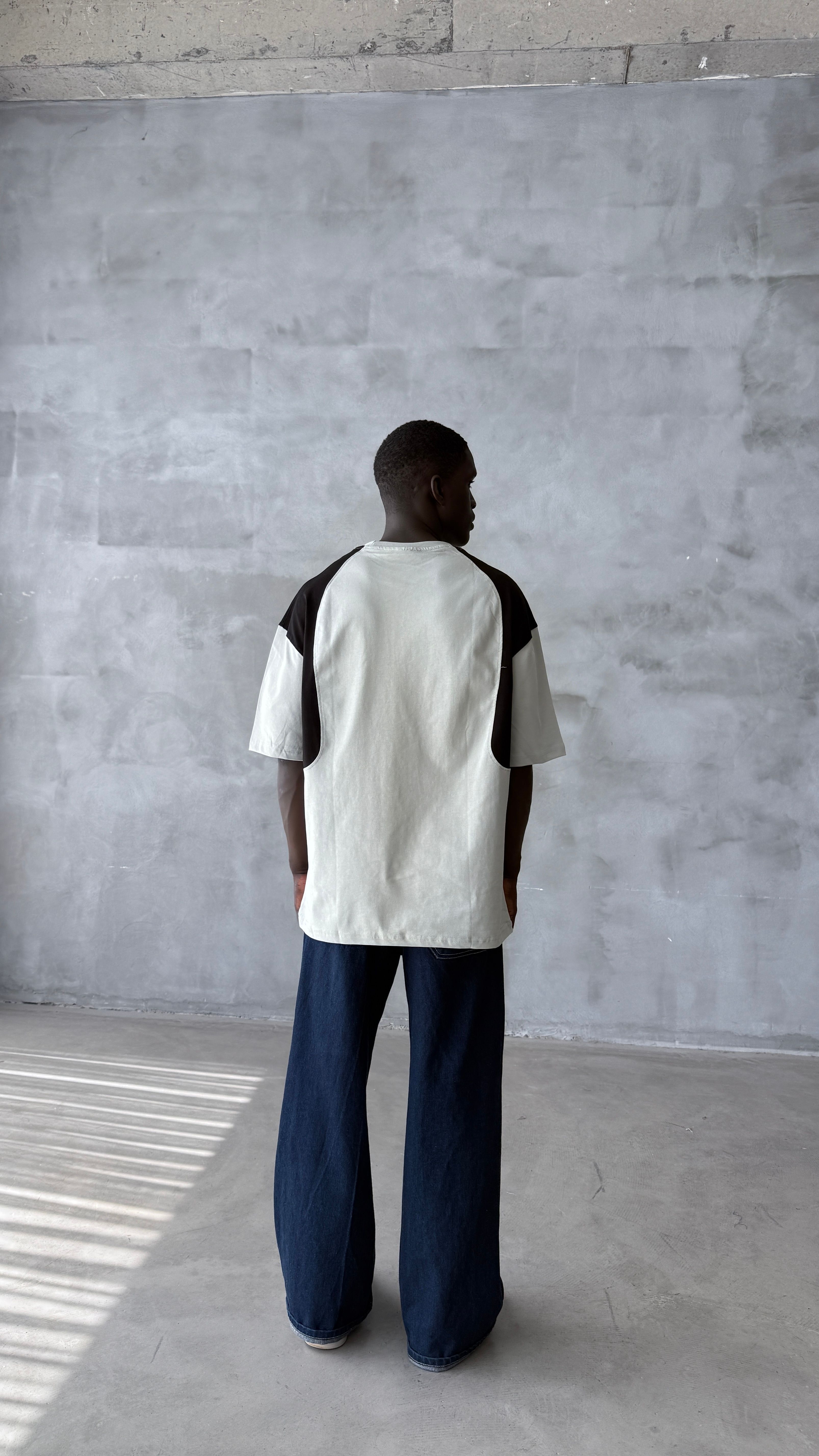 Gri Archy Parçalı Oversize Tişört