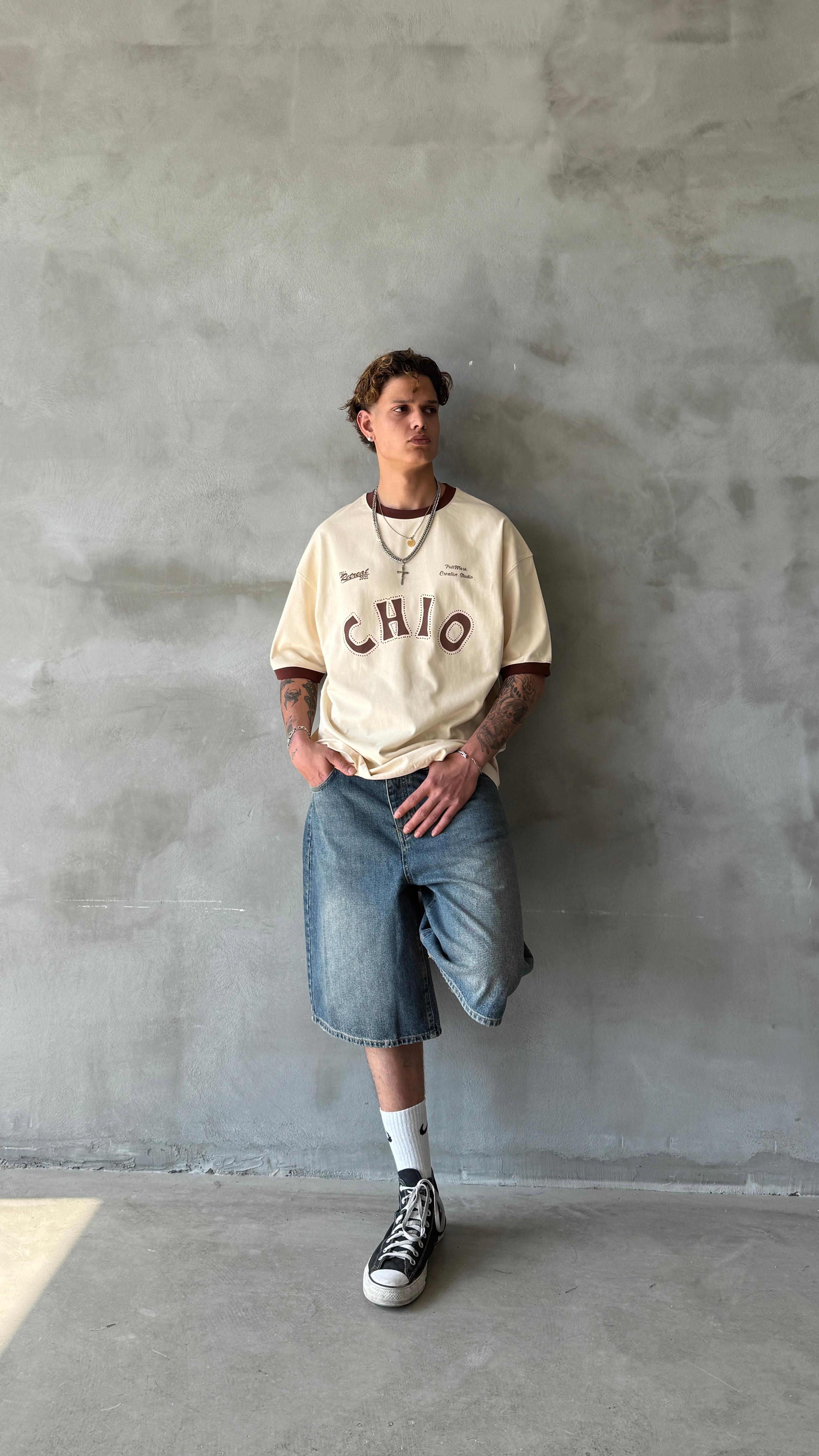 Krem Chio Oversize Tişört 