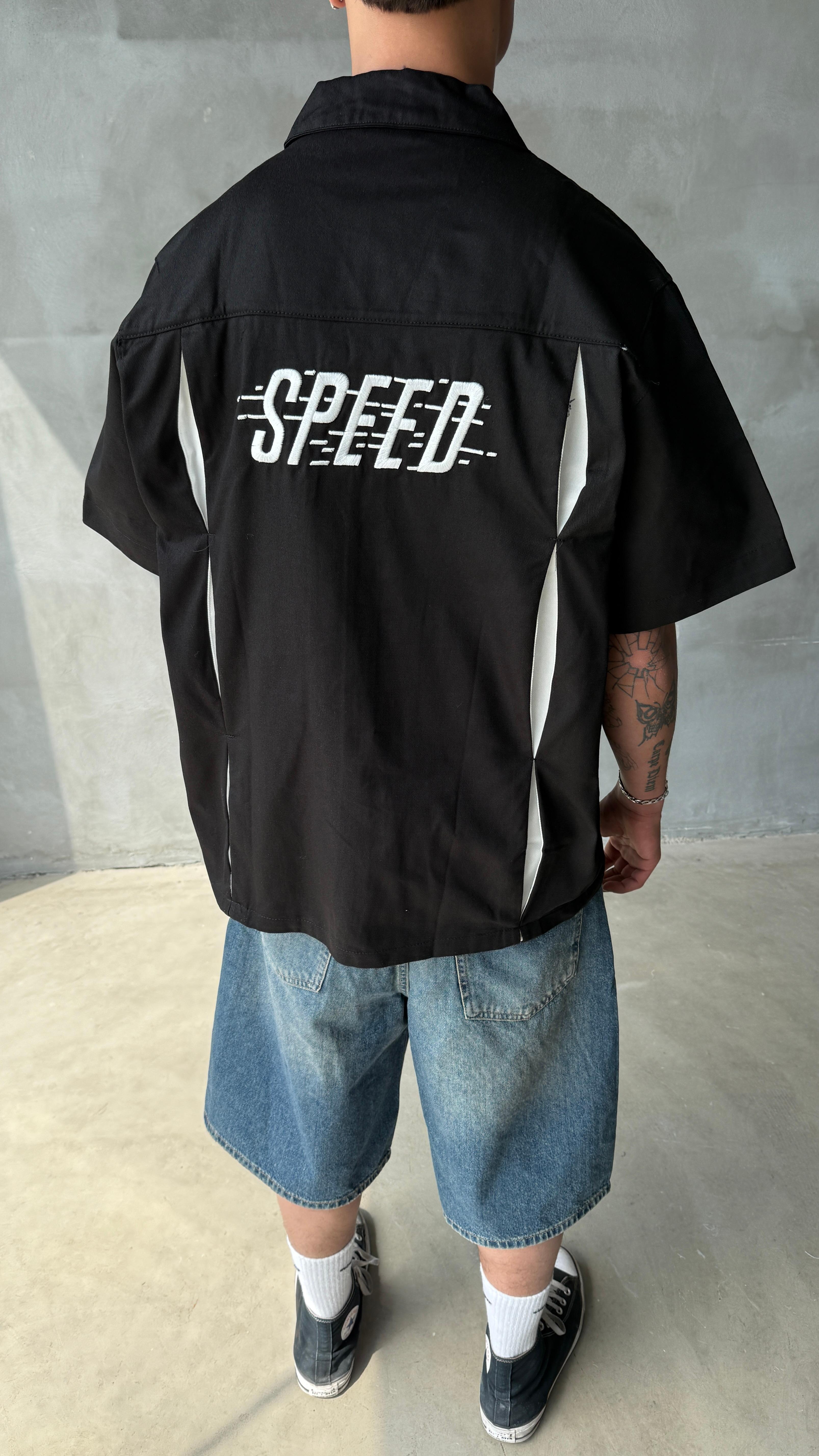 Siyah Racing Club Premium Oversize Kot Gömlek