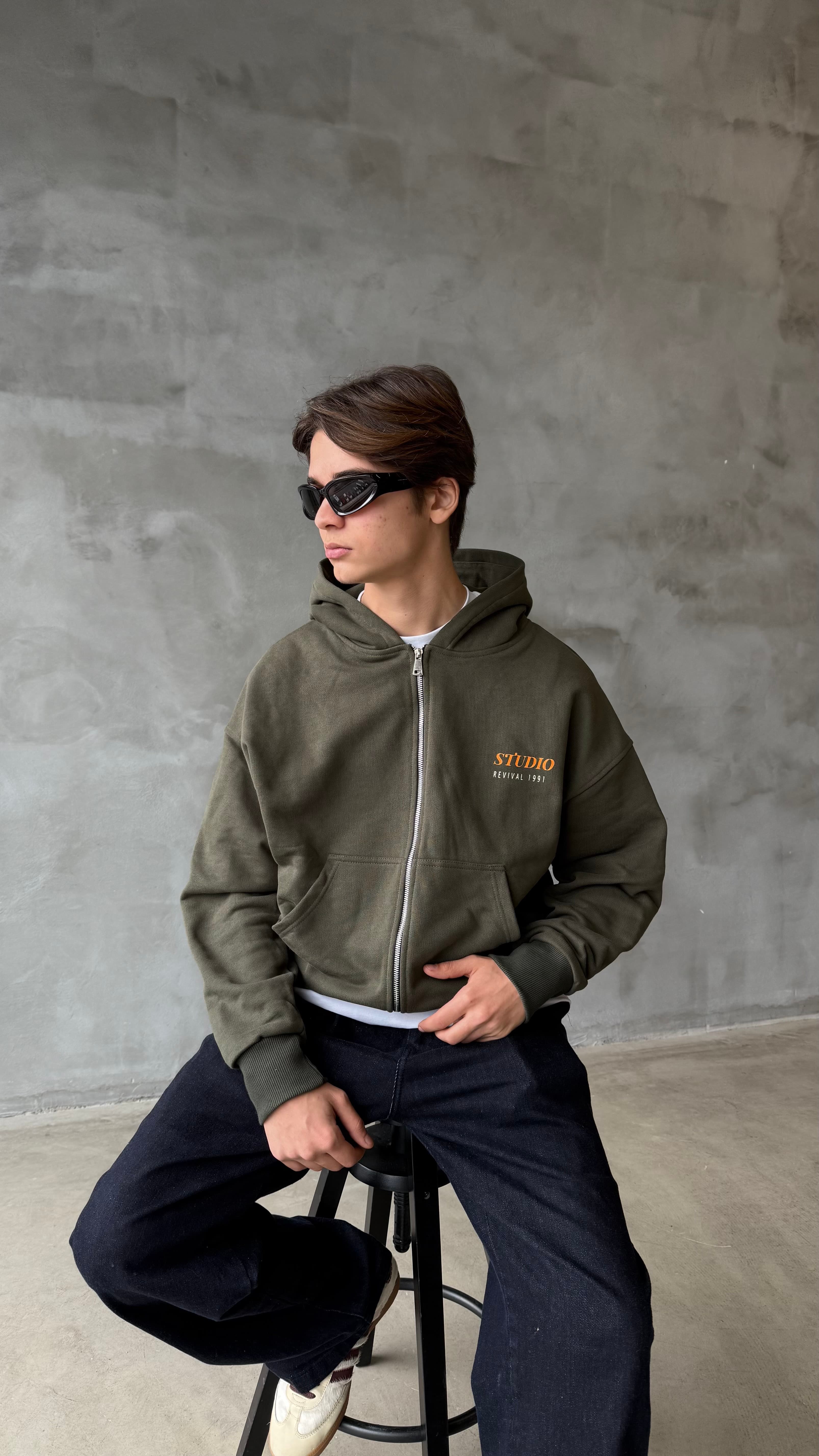Revival Haki Premium Oversize Zipper Hoodie
