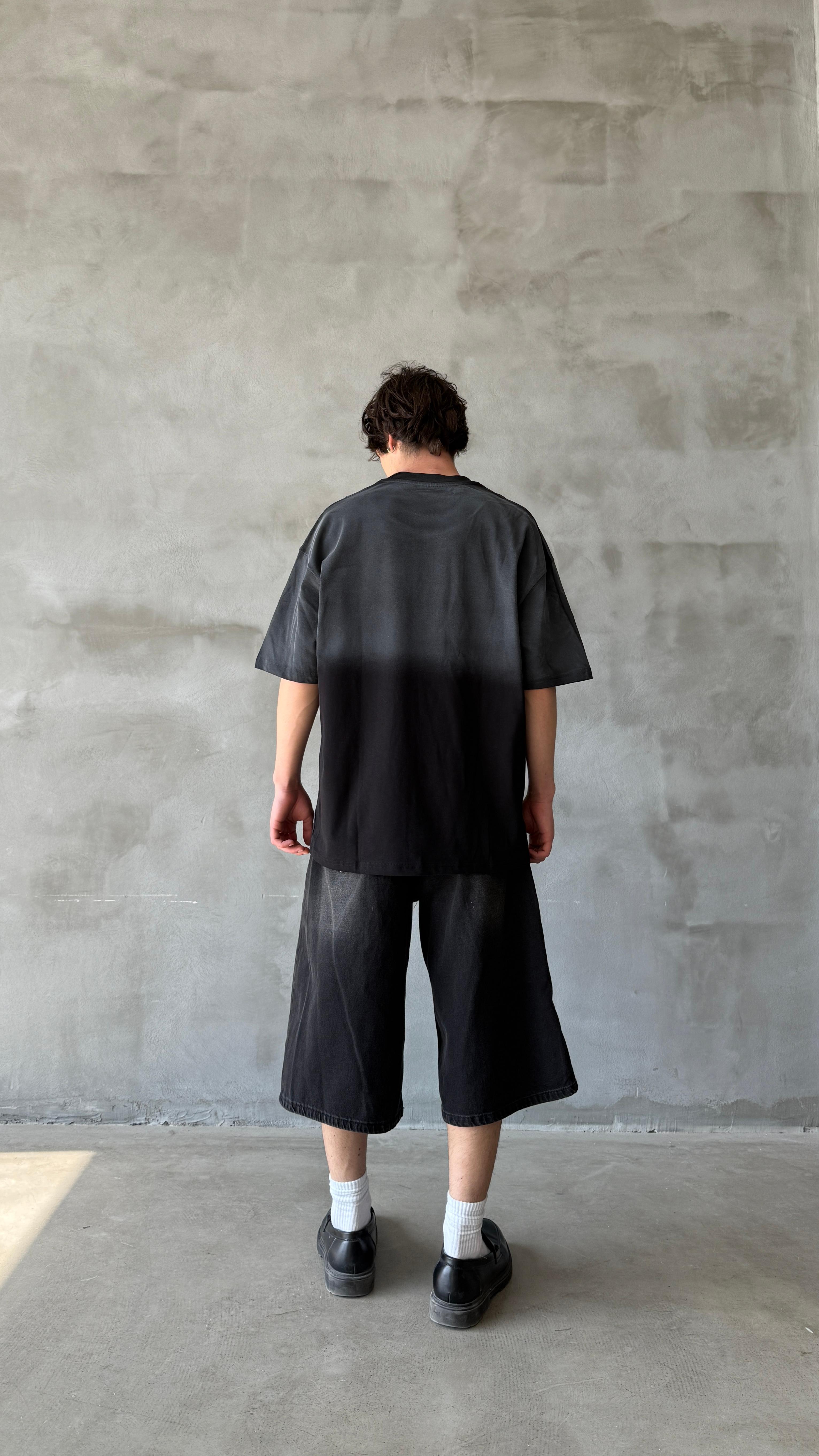 Antrasit Restore Yıkamalı Oversize Tişört 