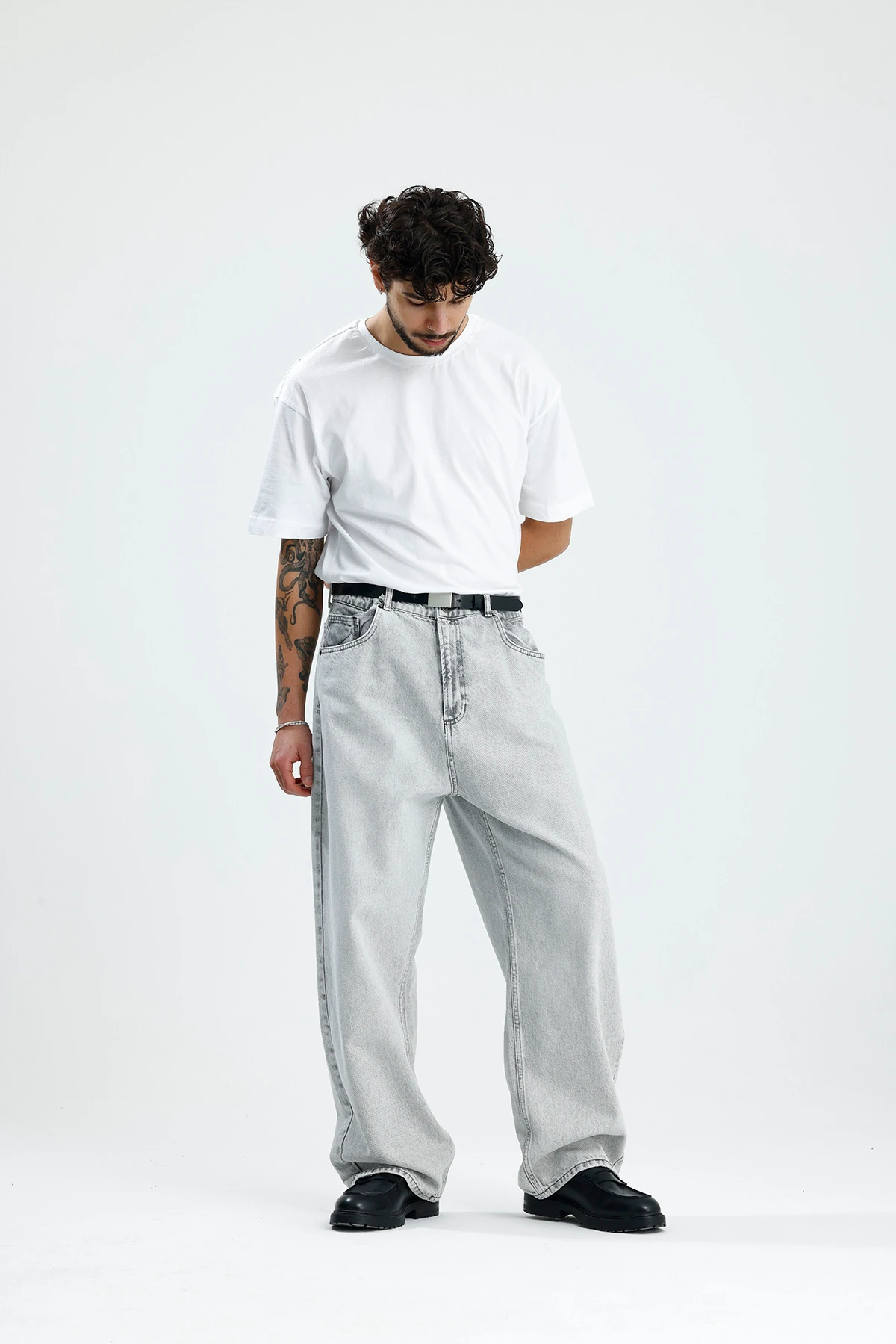 Açık Gri Yıkamalı Premium Baggy Jean