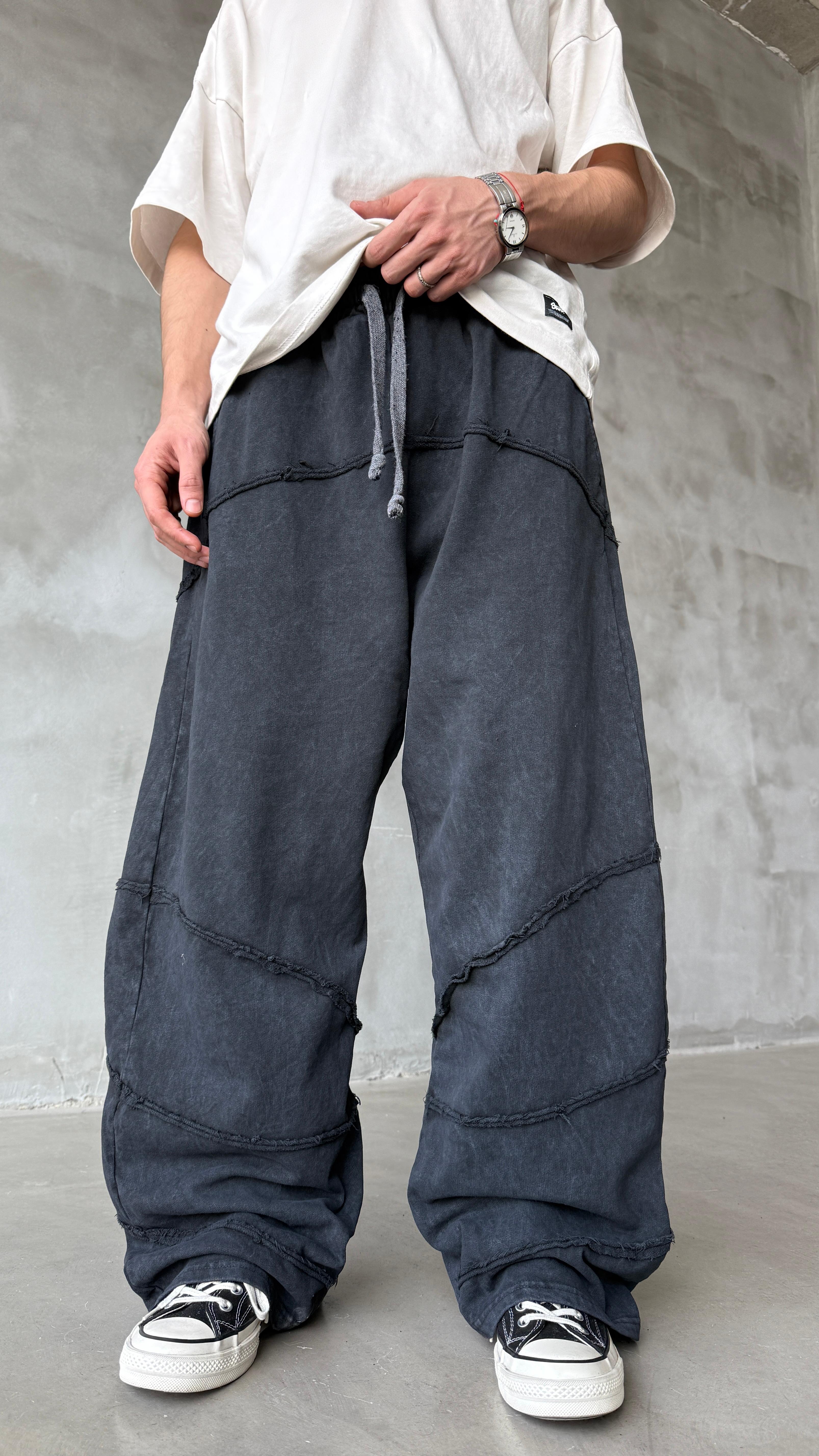 Ters Dikiş Antrasit Yıkamalı Mevsimlik Premium Baggy Sweatpant
