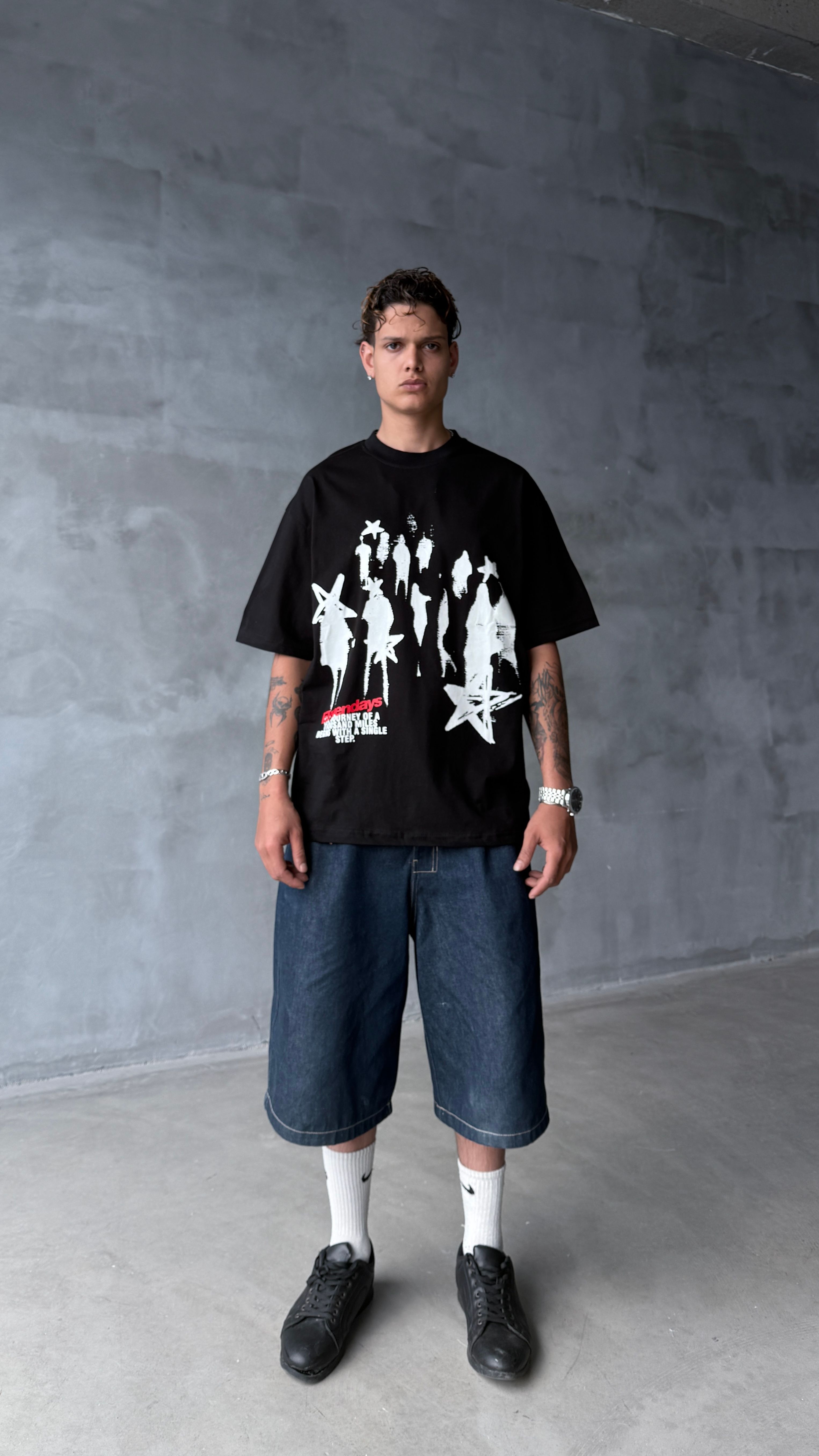 Siyah Elevendays Boxy Fit Oversize Tişört 