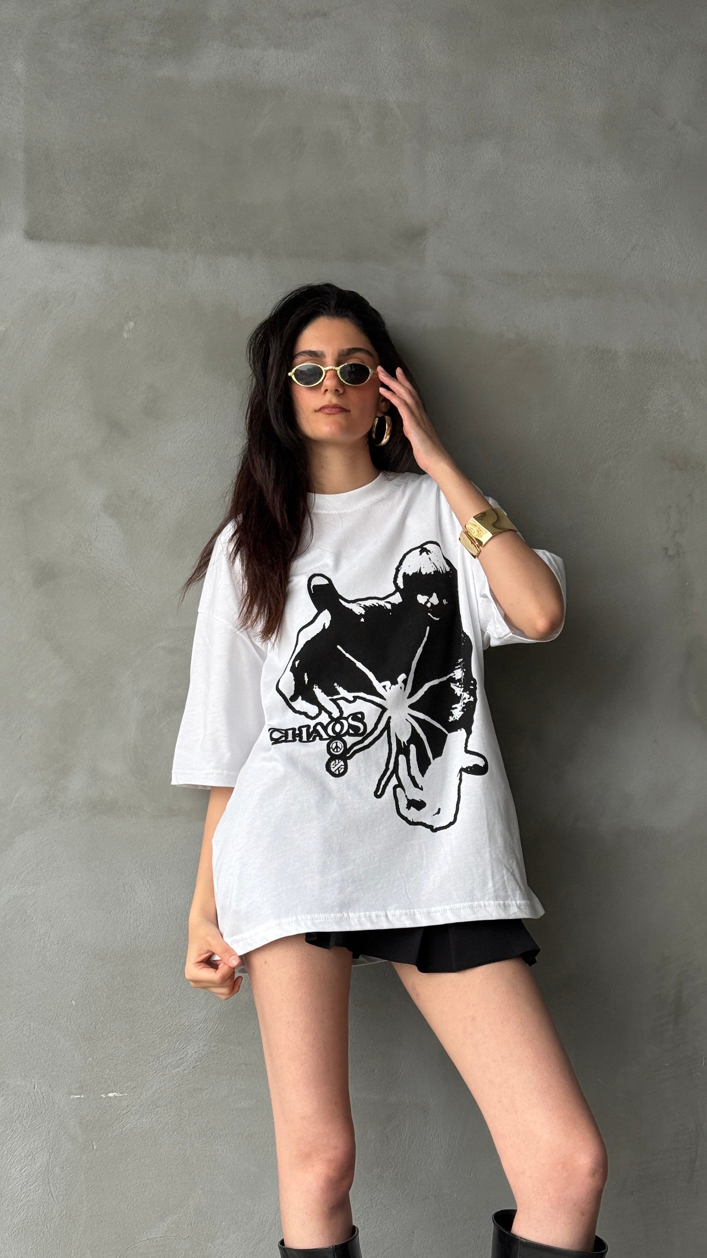 Chaos Beyaz Oversize Tişört 