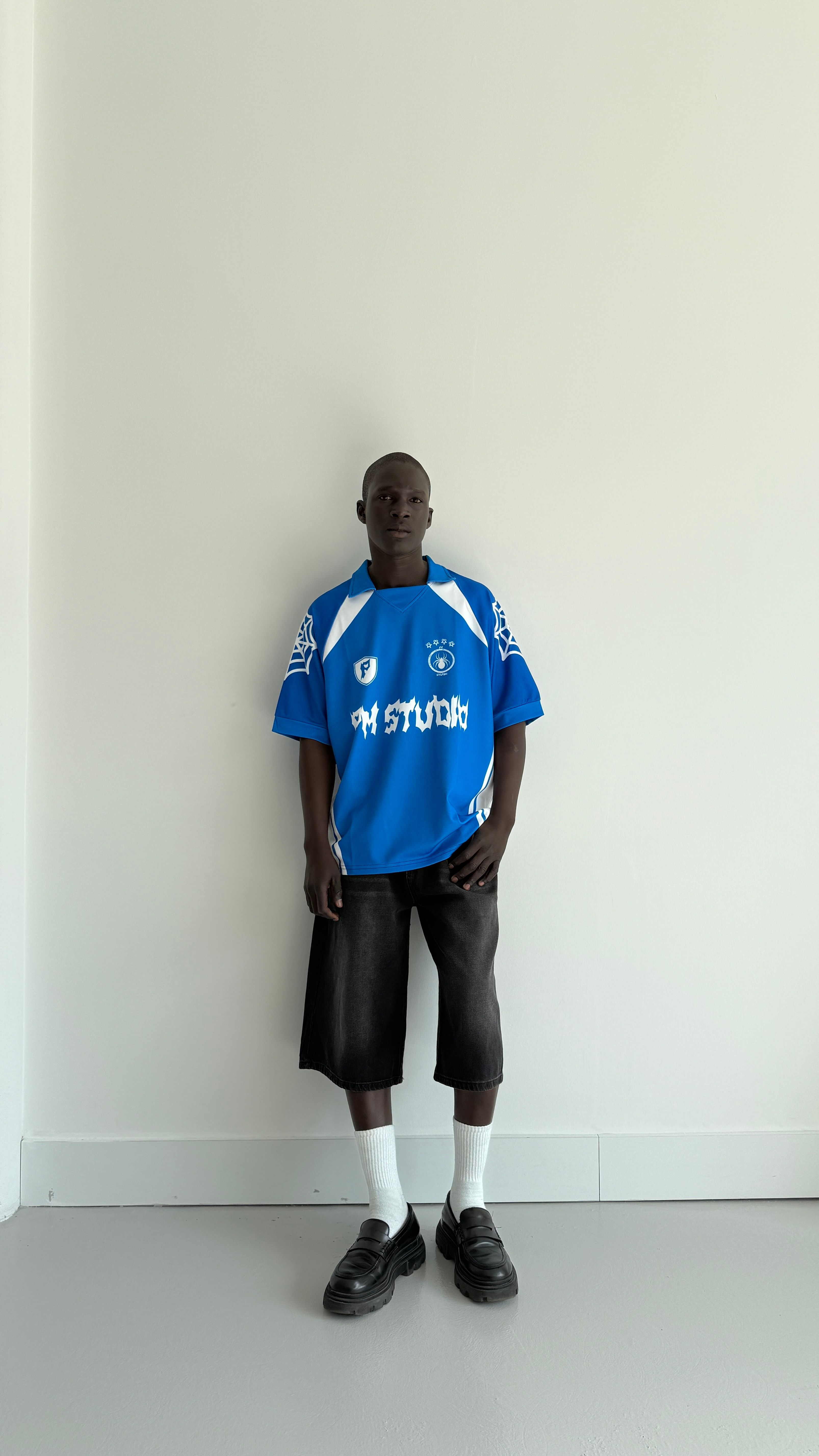 Pm Studio Blue Oversize Polo Yaka Forma 