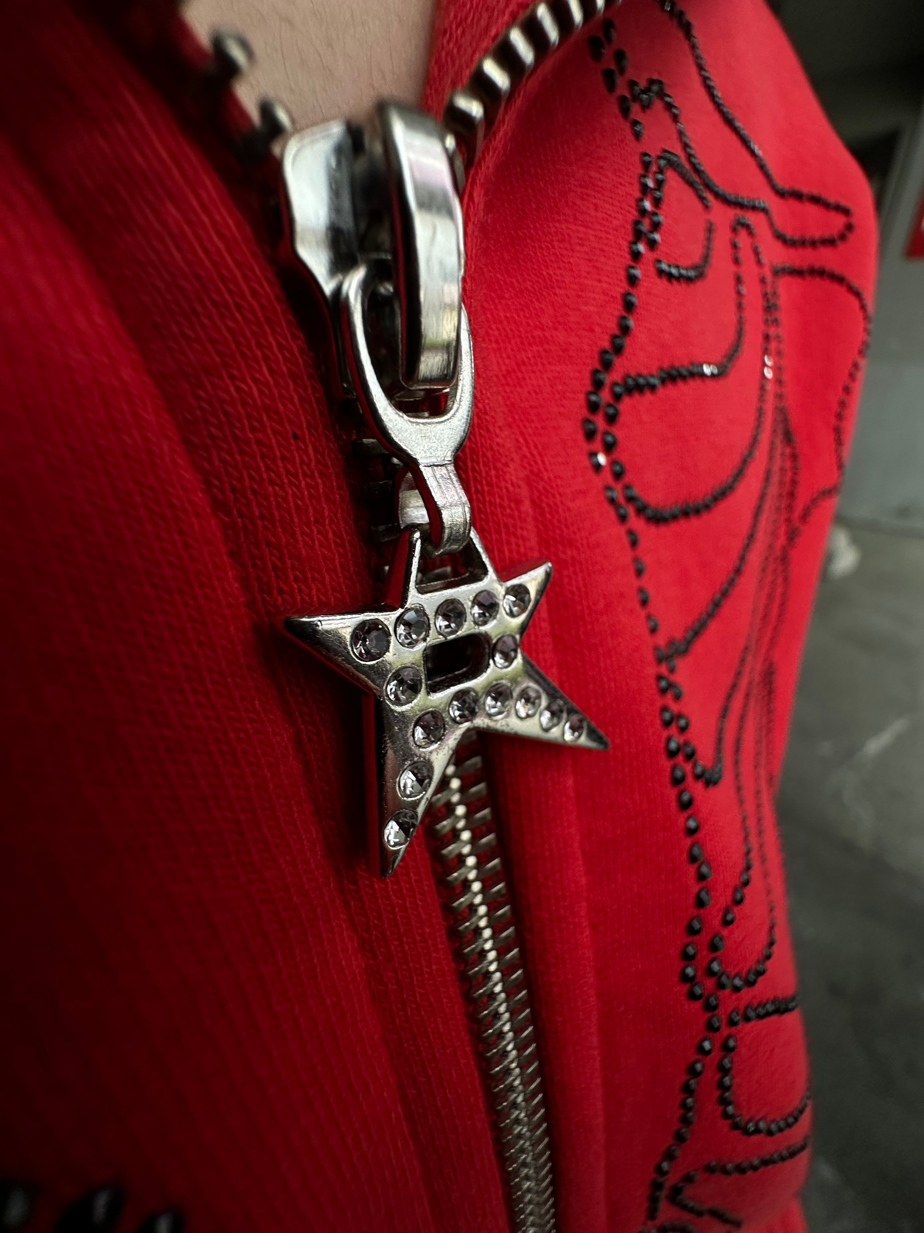 RW Red Skeleton Rhinestones Oversize Zipper Hoodie