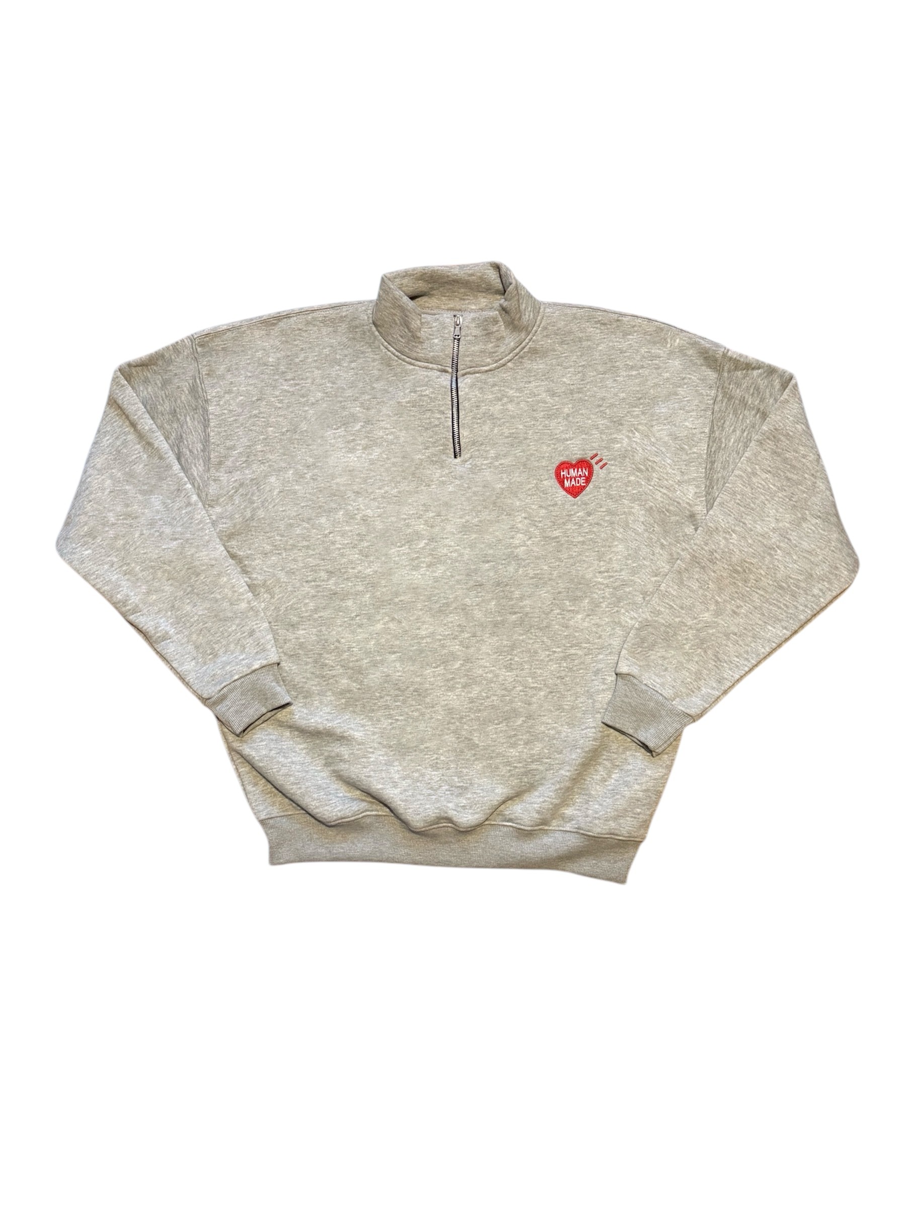 Gri Nakış İşlemeli Fermuarlı Oversize Sweatshirt