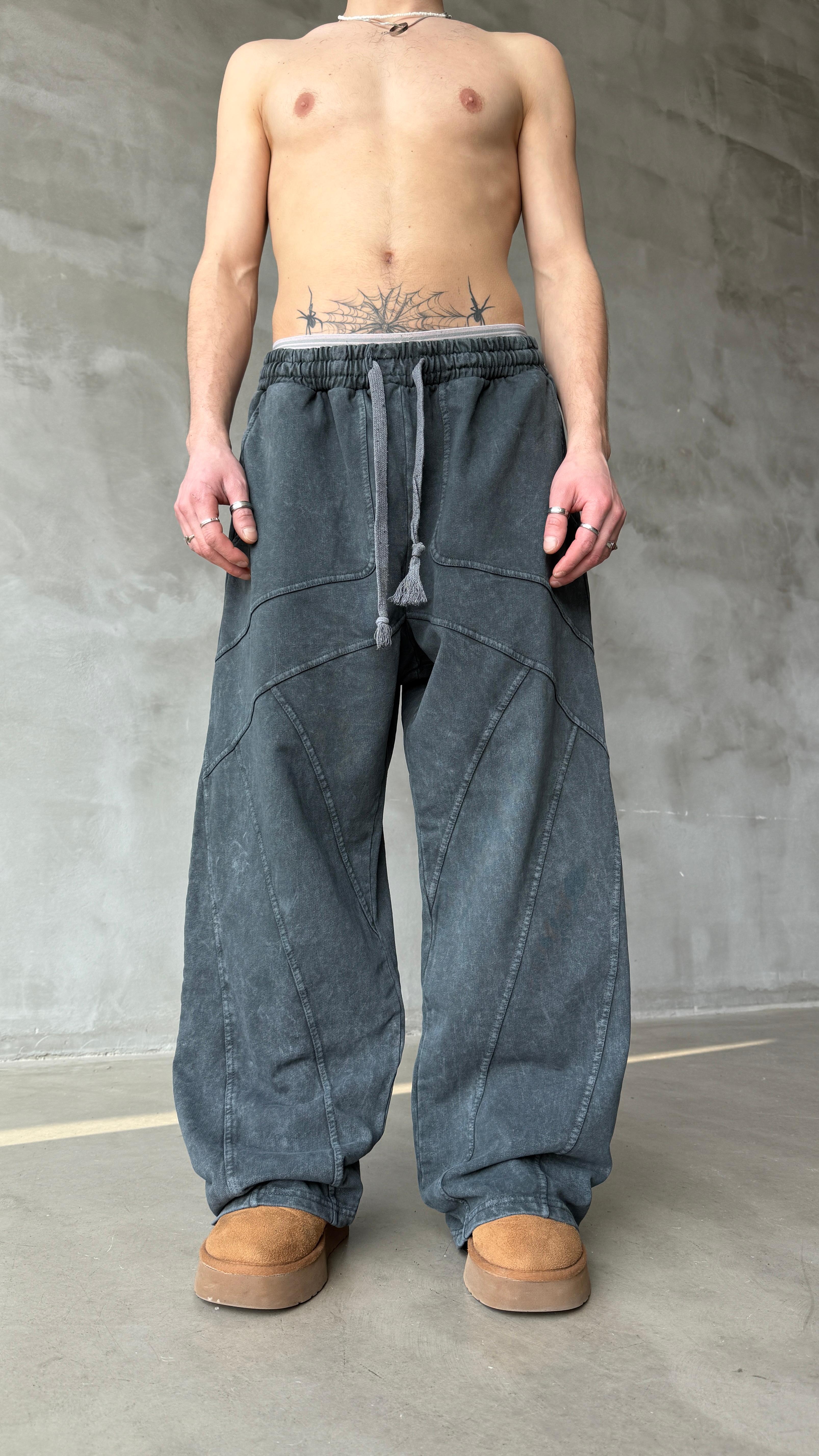 Road Lines Mavi Yıkamalı Mevsimlik Premium Baggy Sweatpant