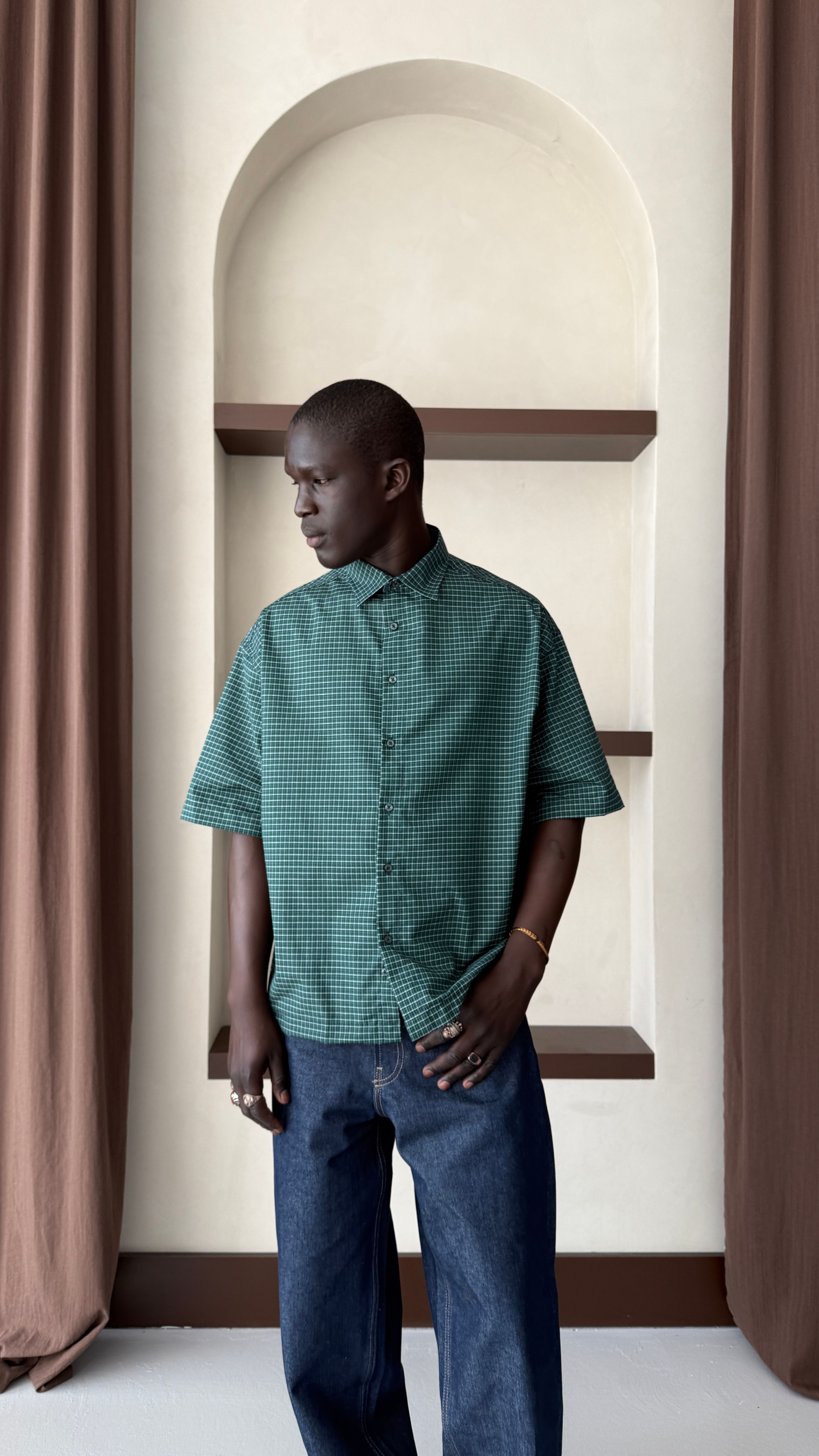 Yeşil Ekose Premium Boxy Fit Oversize Gömlek 