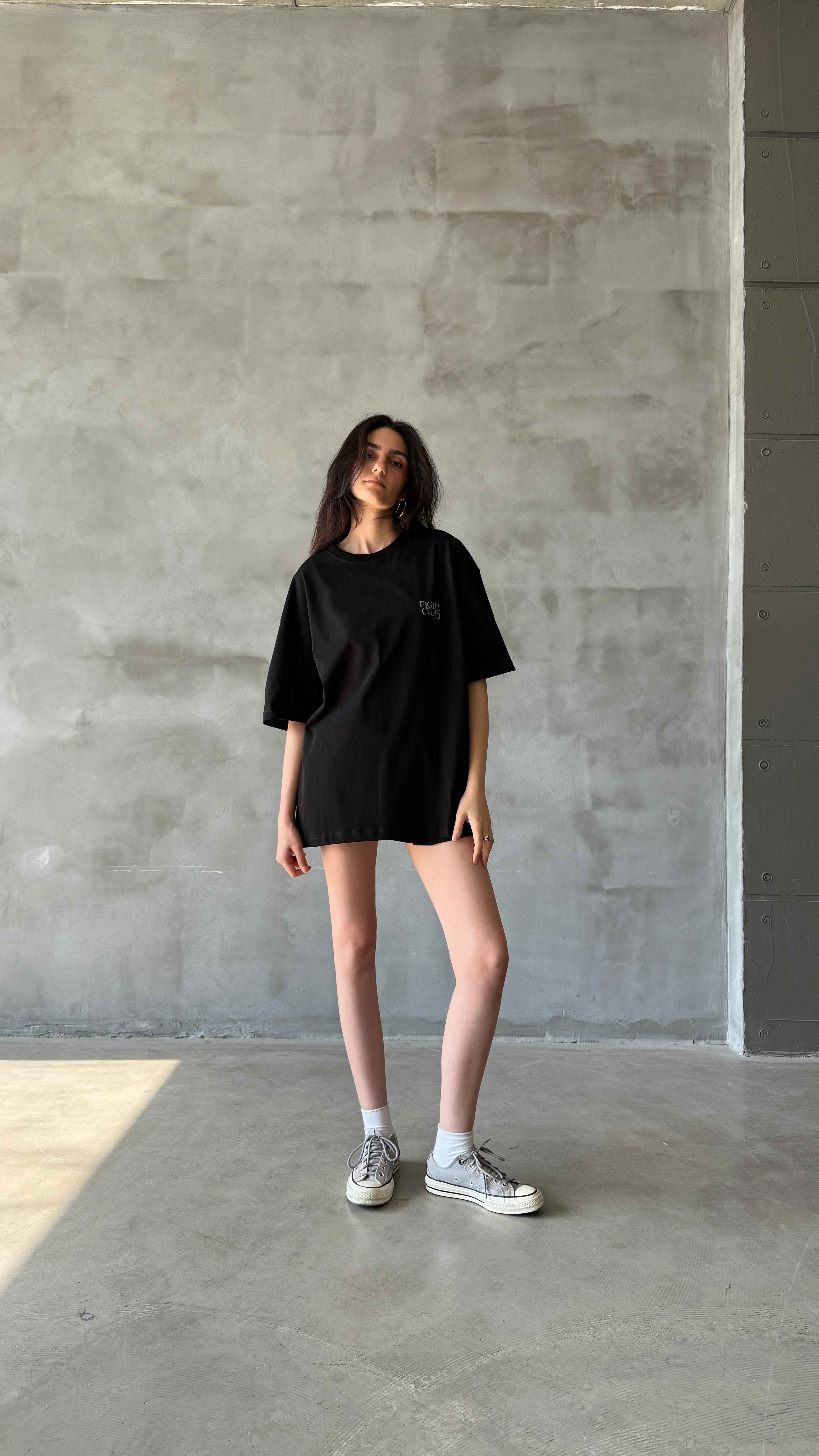 Siyah Fight Club Oversize Tişört