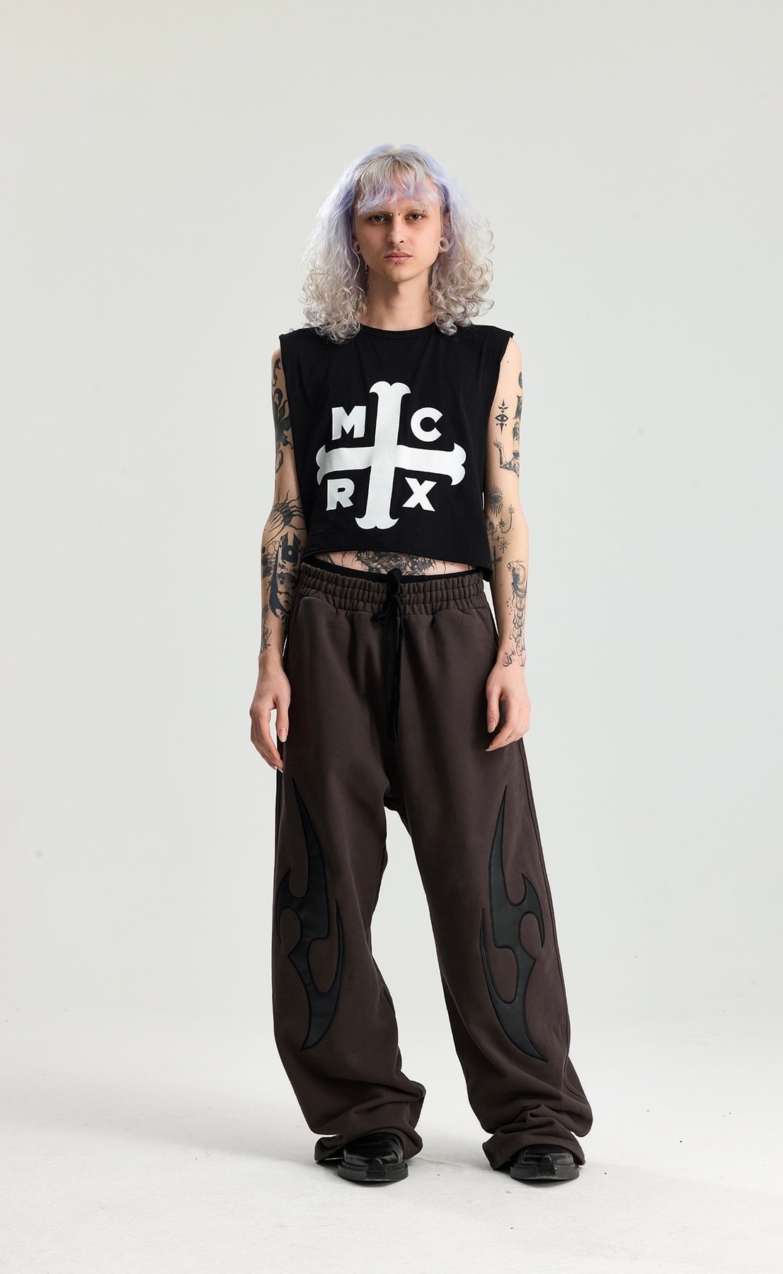 Kahve Tribal Deri Detay Yıkamalı Premium Baggy Sweatpant