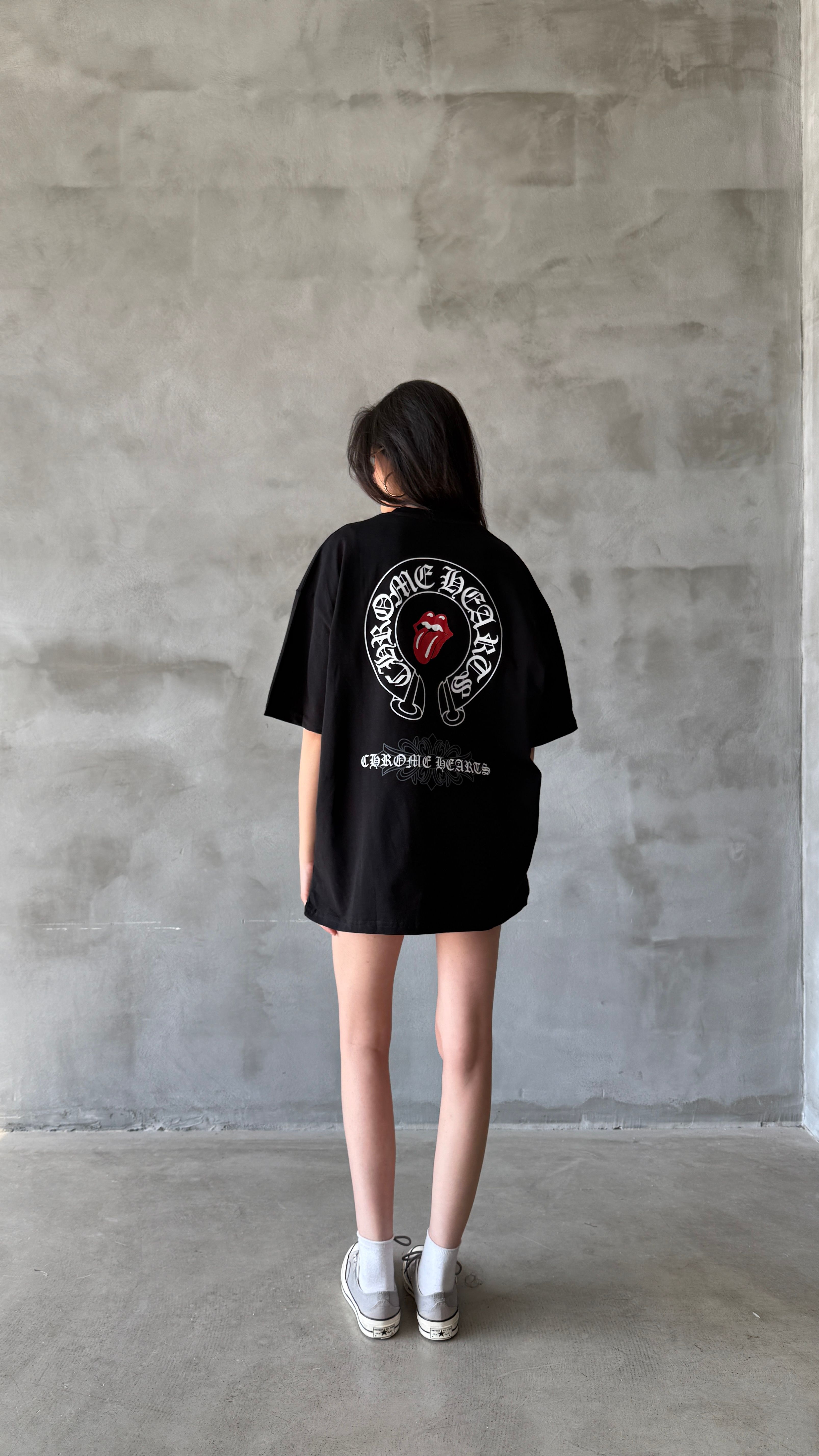 Siyah Hearts Oversize Tişört 