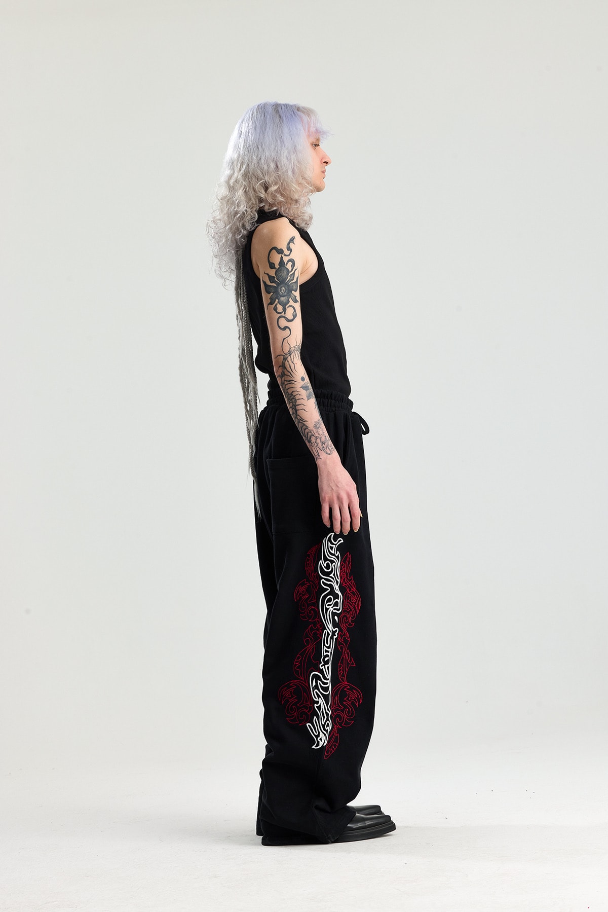 Siyah Chineese Pattern Nakış Detay Premium Baggy Sweatpant
