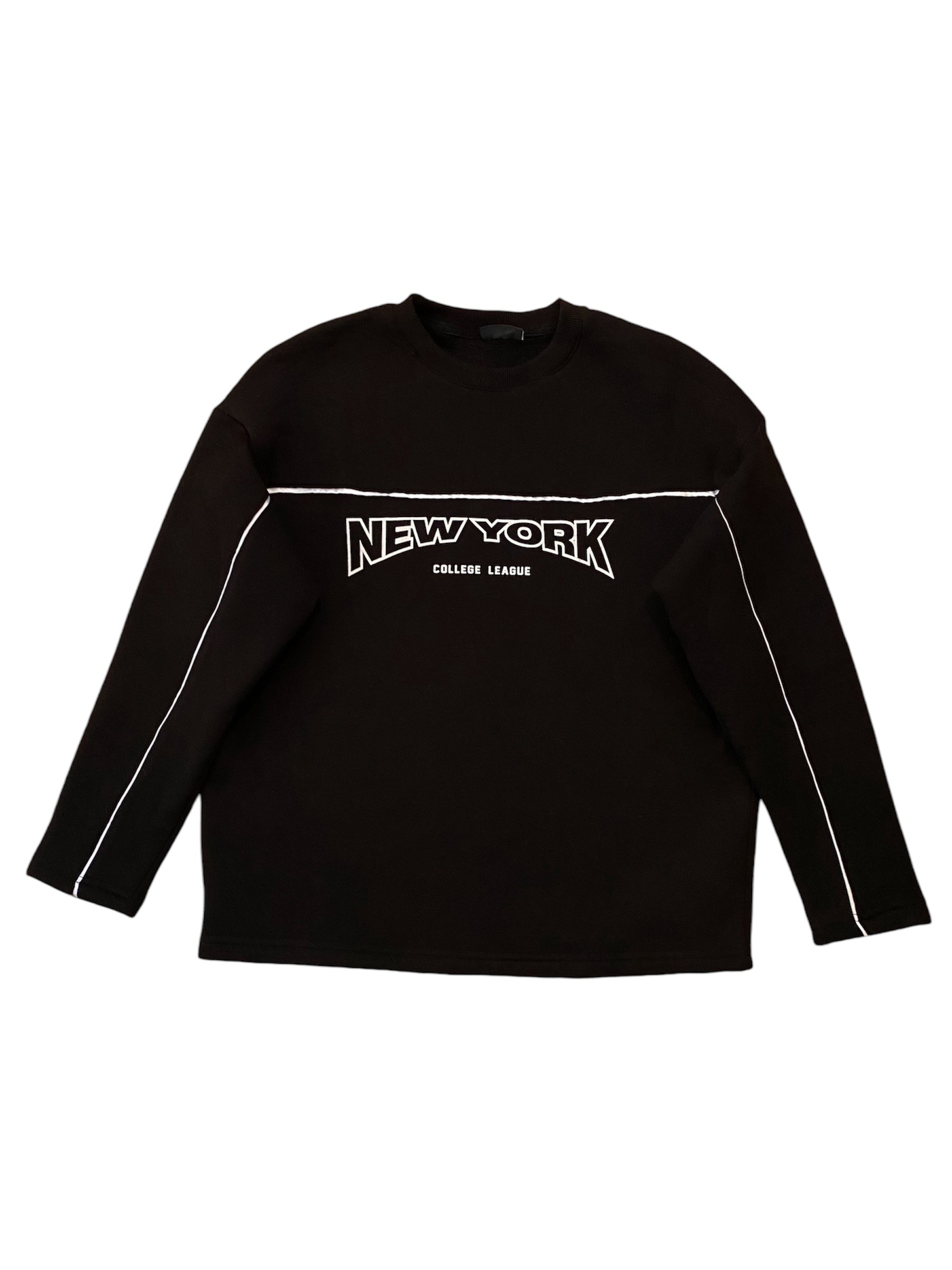 New York Siyah Nakış İşlemeli Oversize Sweatshirt 