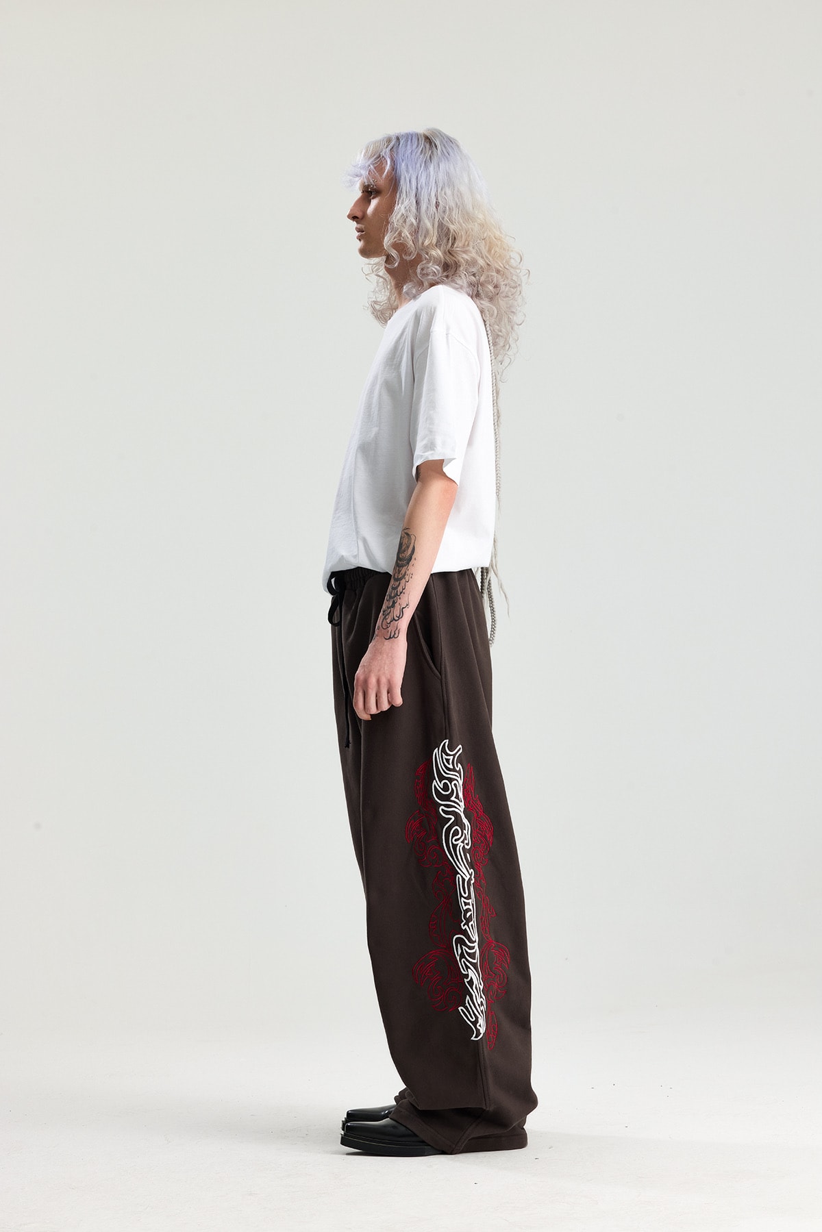 Kahve Chineese Pattern Nakış Detay Premium Yıkamalı Baggy Sweatpant 