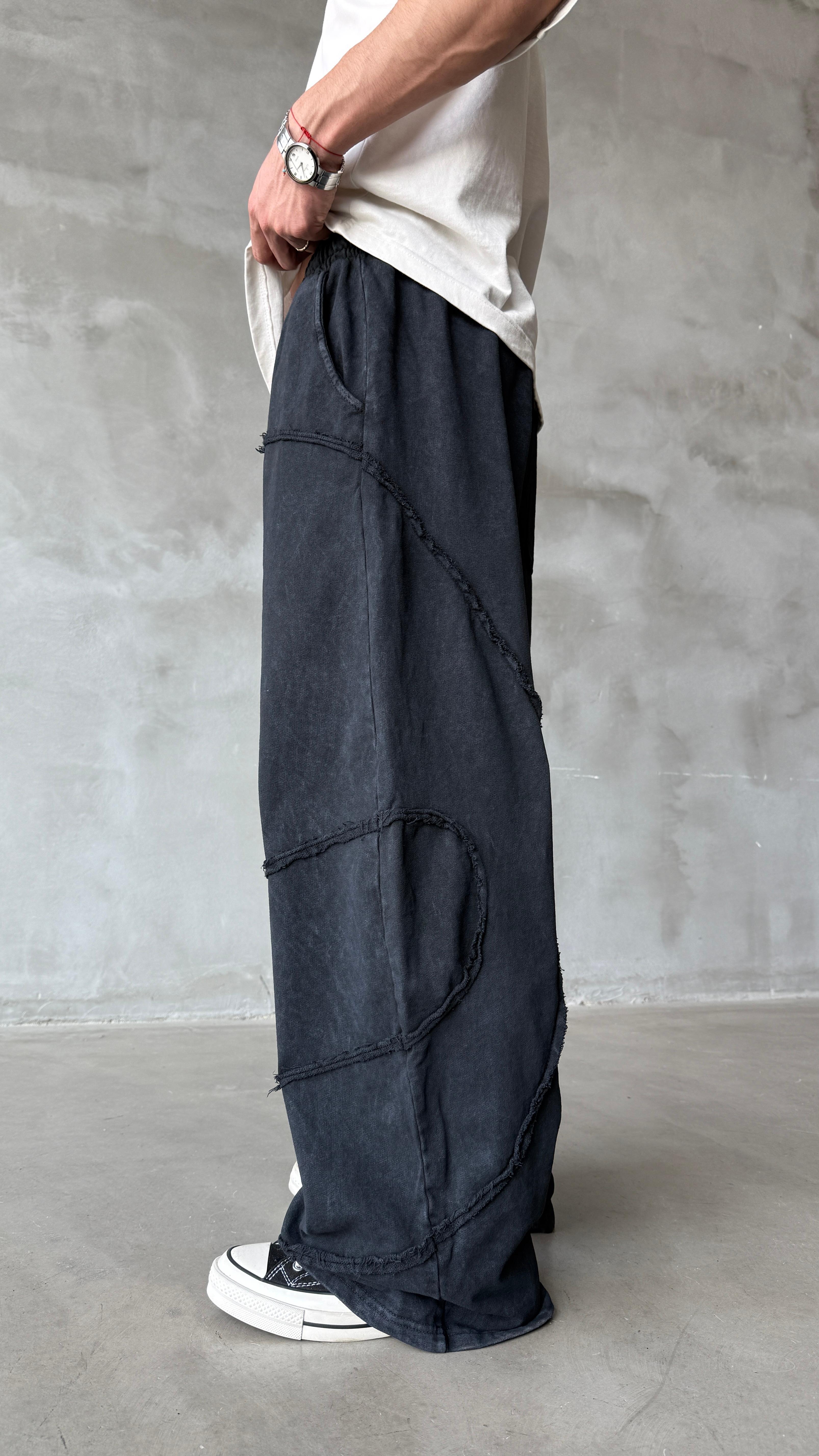 Ters Dikiş Antrasit Yıkamalı Mevsimlik Premium Baggy Sweatpant