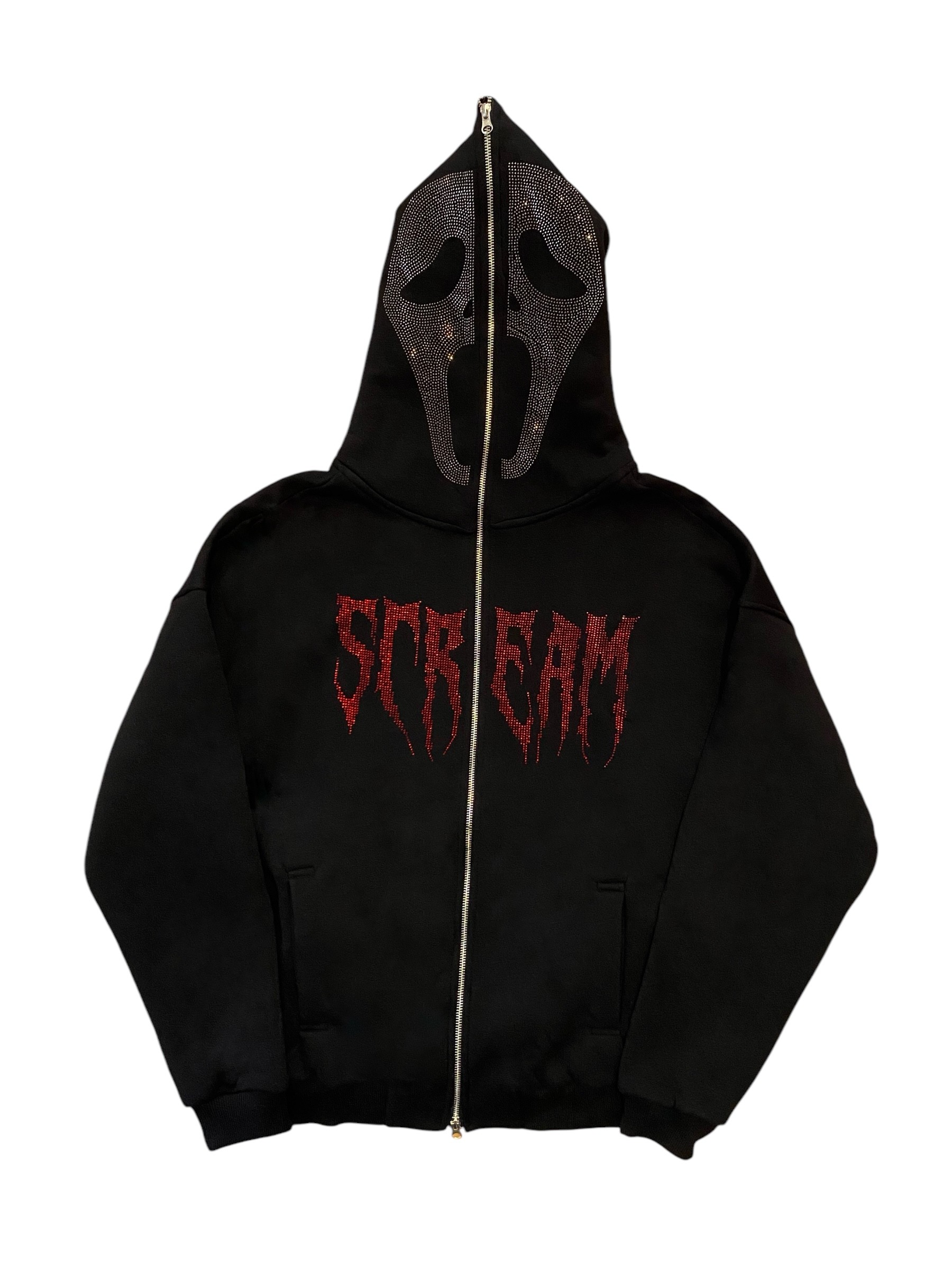 Scream Taş İşlemeli Oversize Full Zipper Hoodie