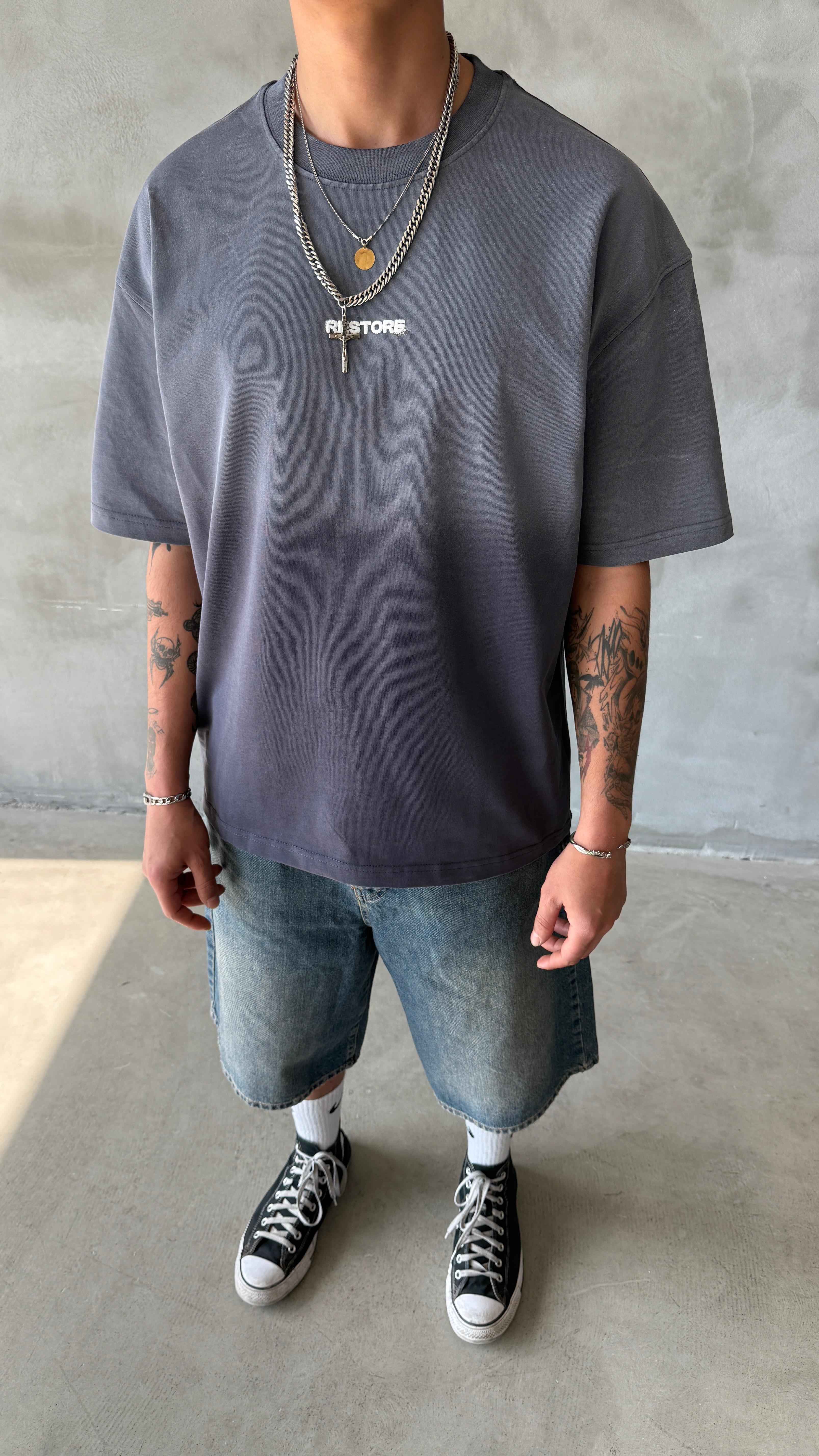 Füme Restore Yıkamalı Oversize Tişört 