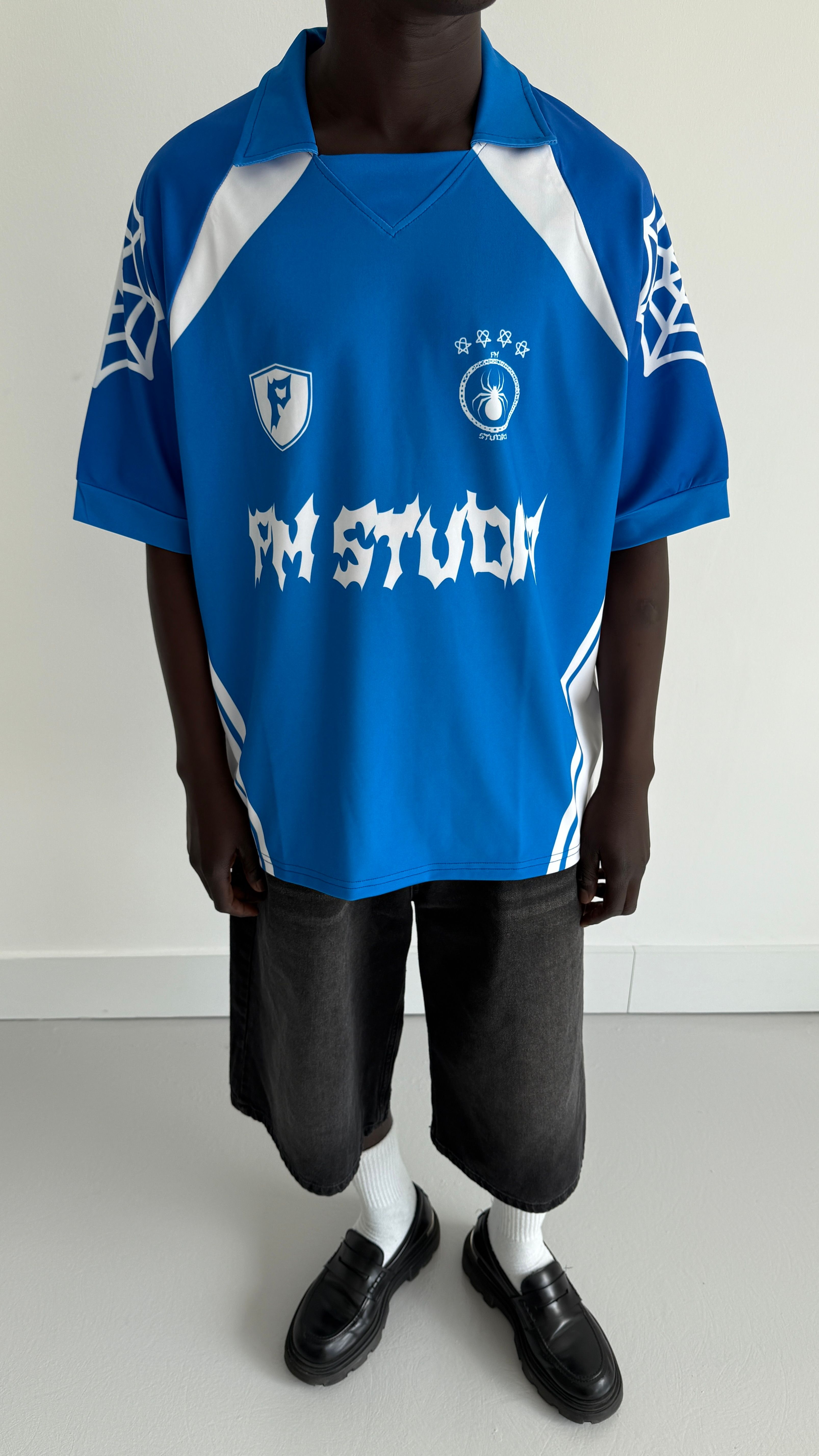 Pm Studio Blue Oversize Polo Yaka Forma 