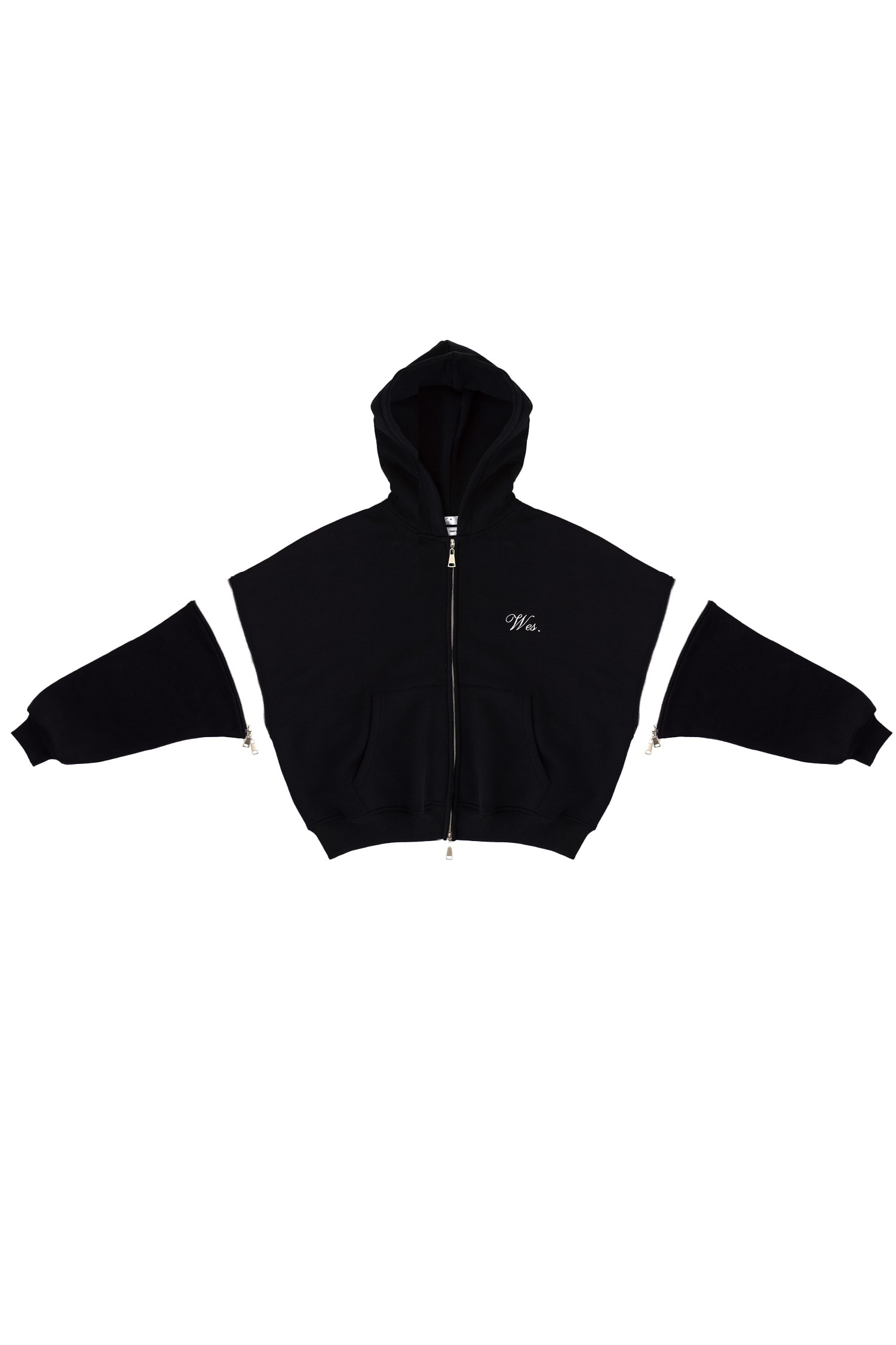 Wes Kolları Çıkarılabilir Premium Nakış Detay Boxy Fit Zipper Hoodie