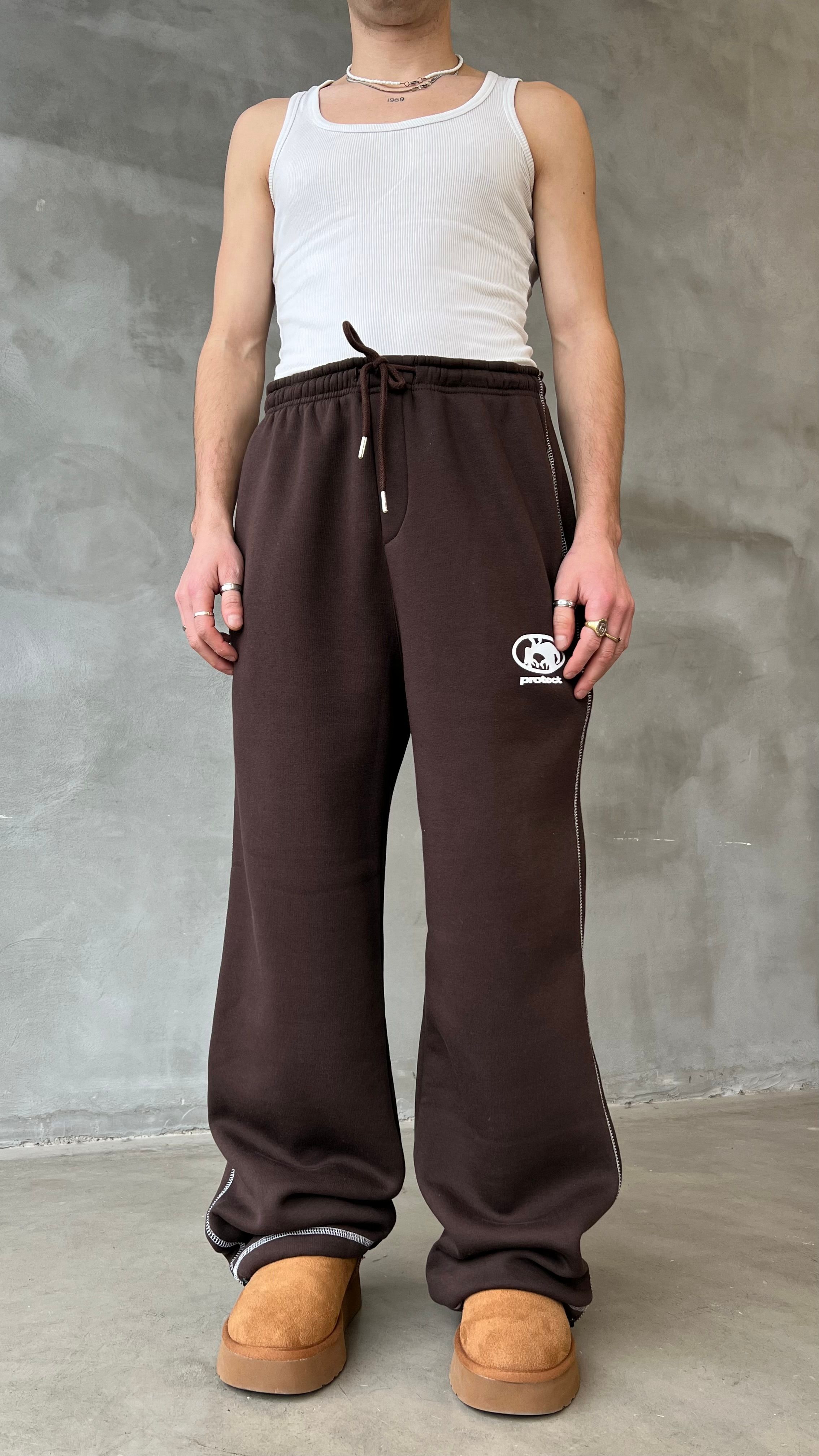 Kahve Karyoka Detay Paçası Ayarlanabilir Baggy Sweat Pant