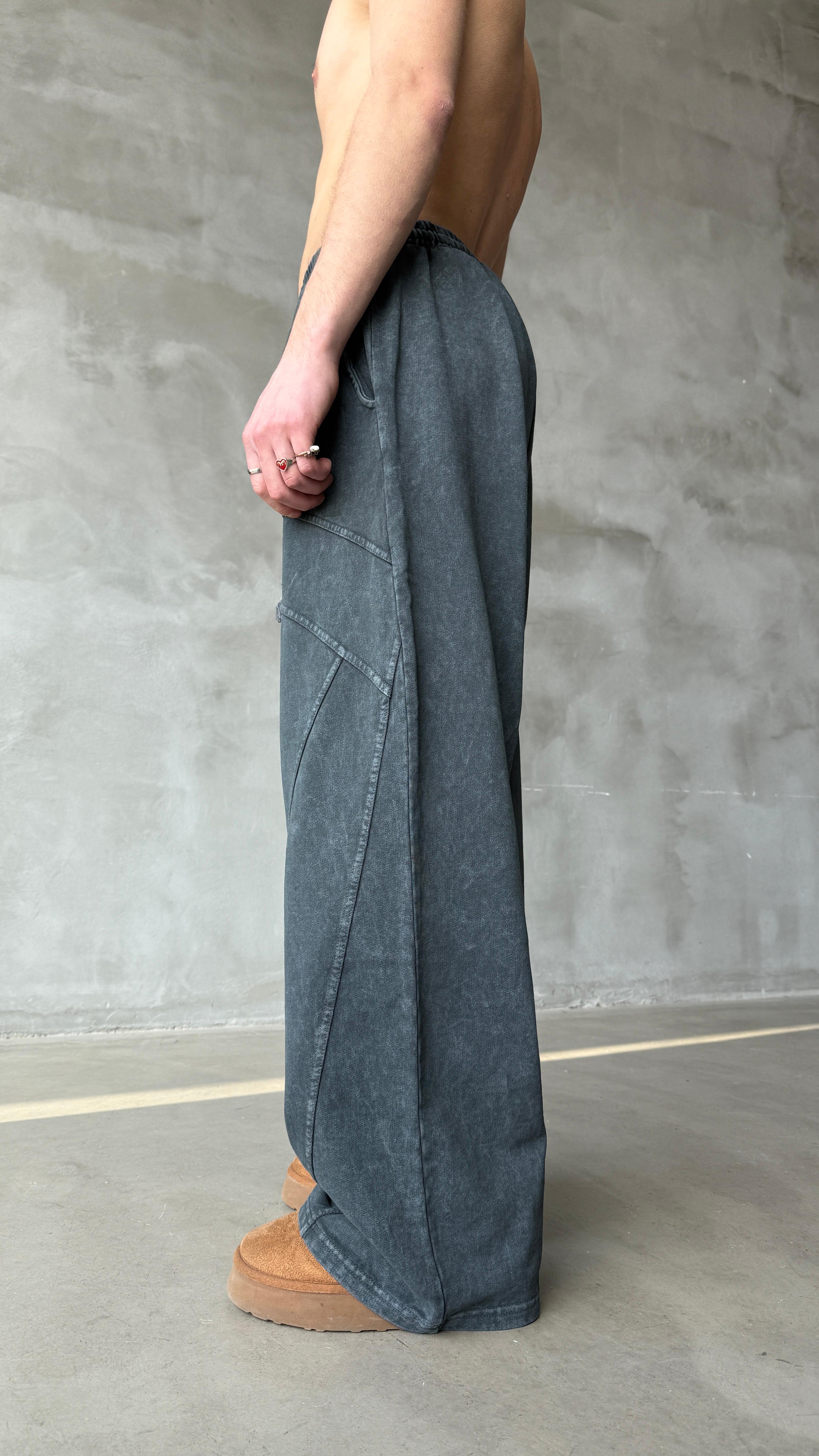 Road Lines Mavi Yıkamalı Mevsimlik Premium Baggy Sweatpant