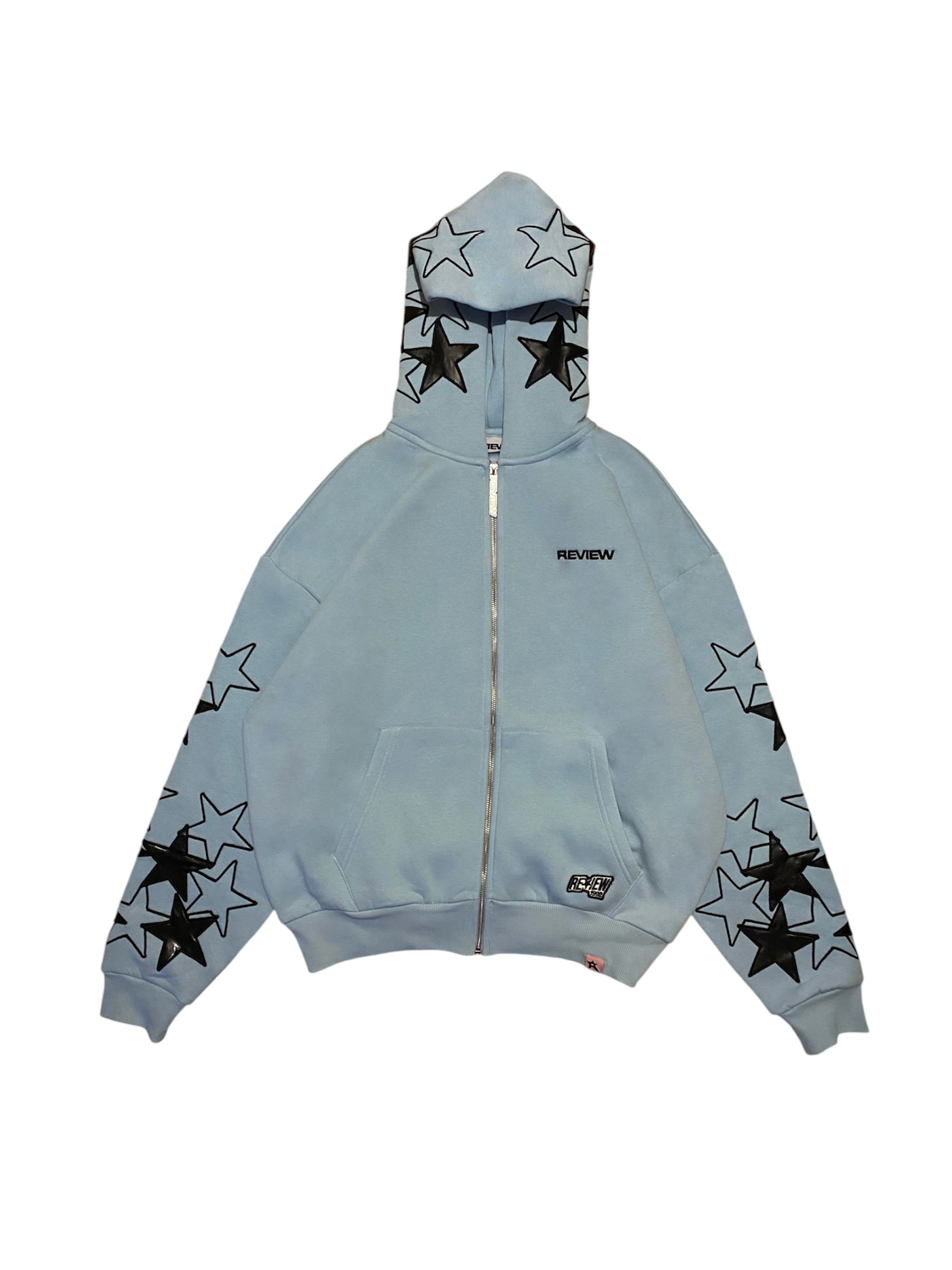 RW Baby Blue Patch Stars Oversize Zipper Hoodie 