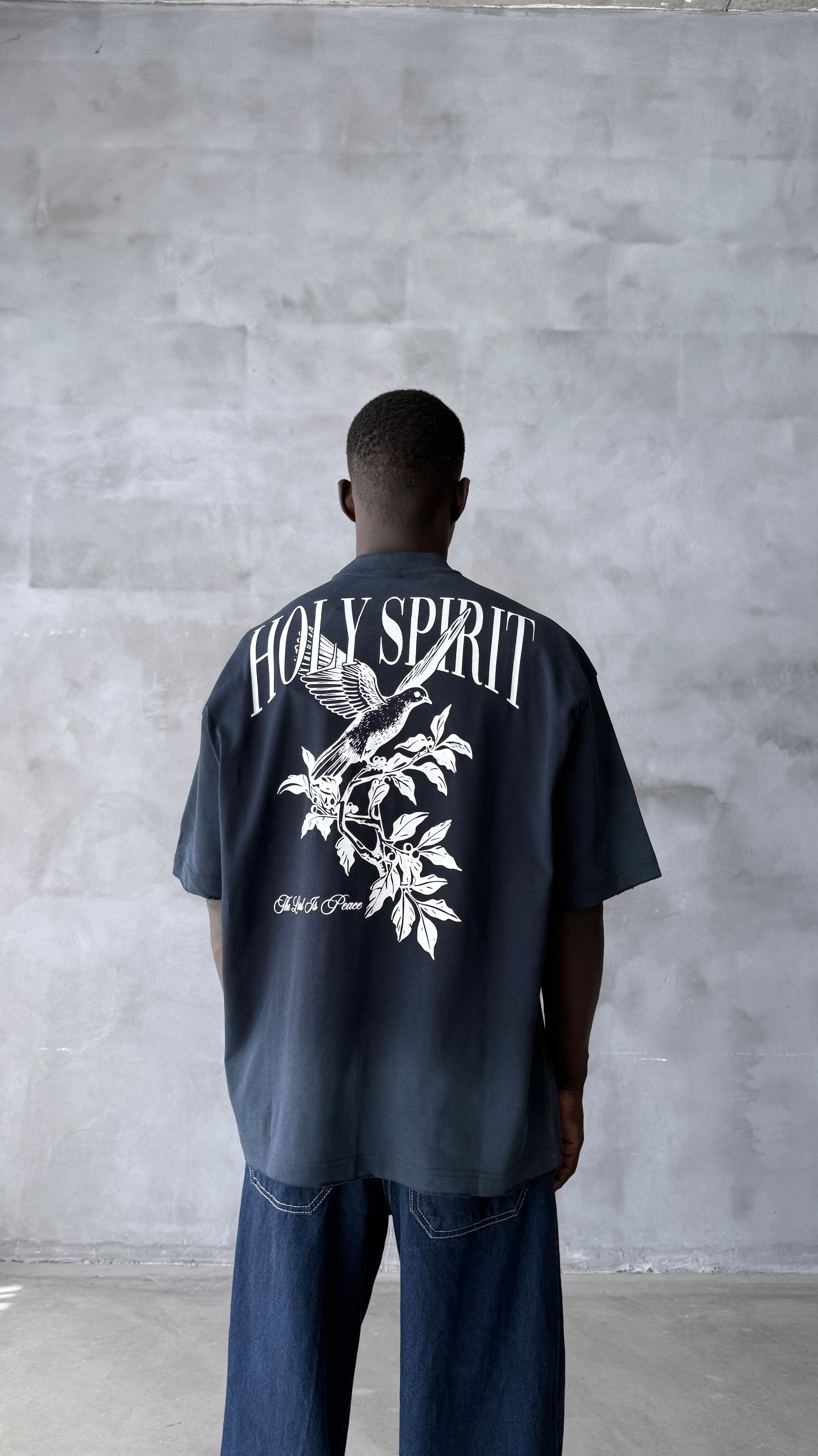Holy Sprit Lacivert Yıkamalı Oversize Tişört 