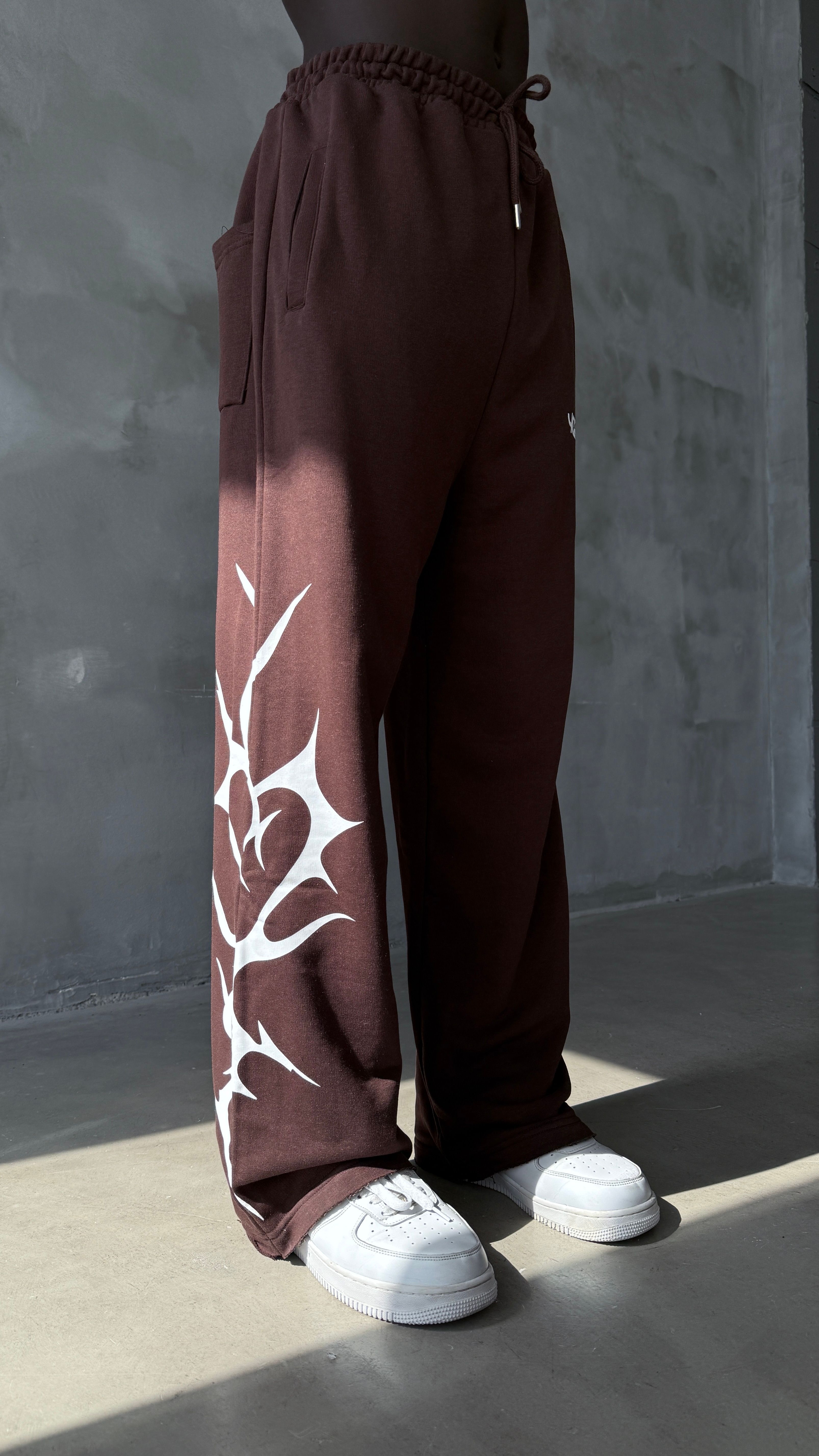 Kahve Tribal Baskılı Baggy Eşofman 