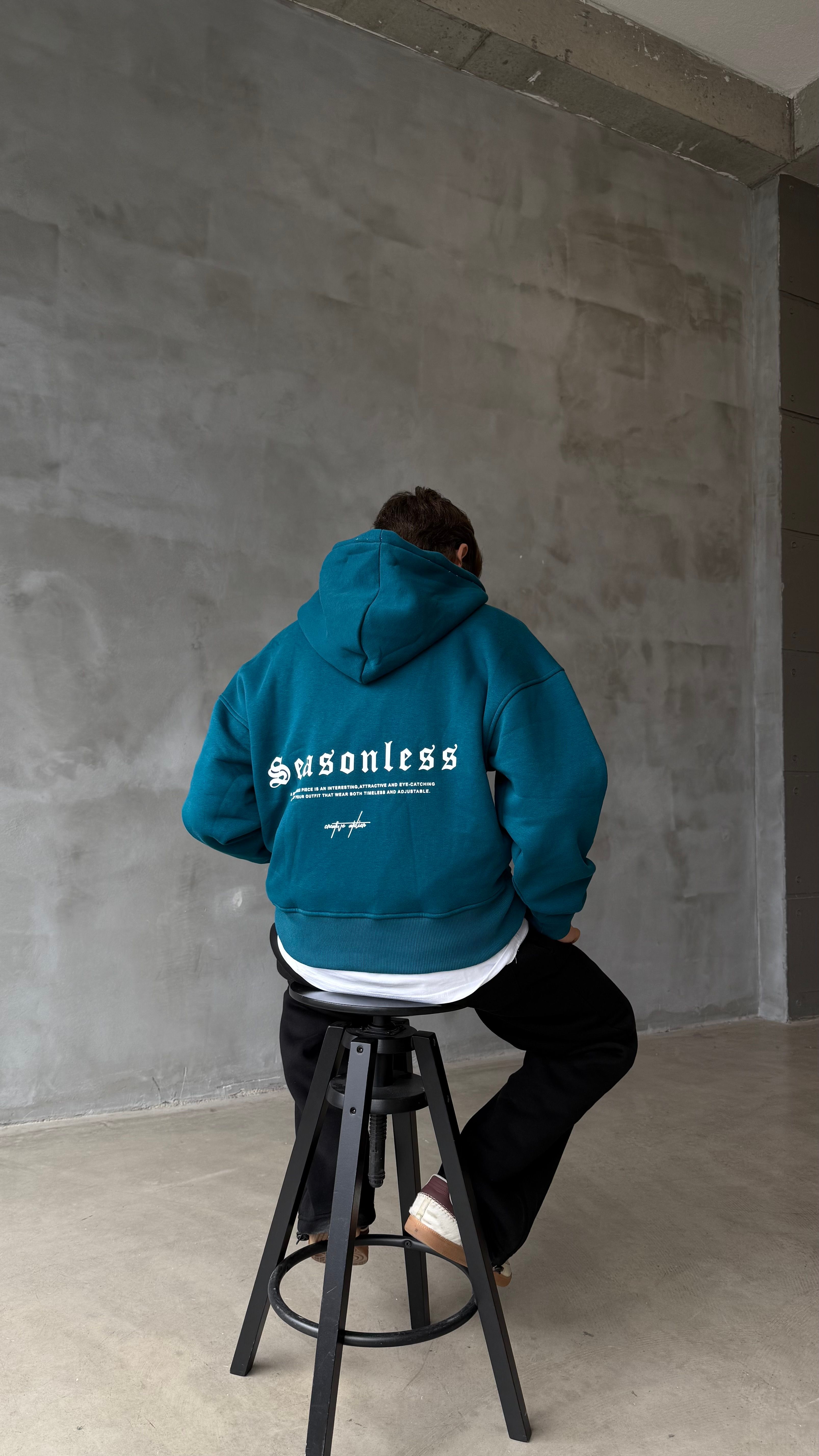 Seasonless Petrol Yeşili Oversize Zipper Hoodie