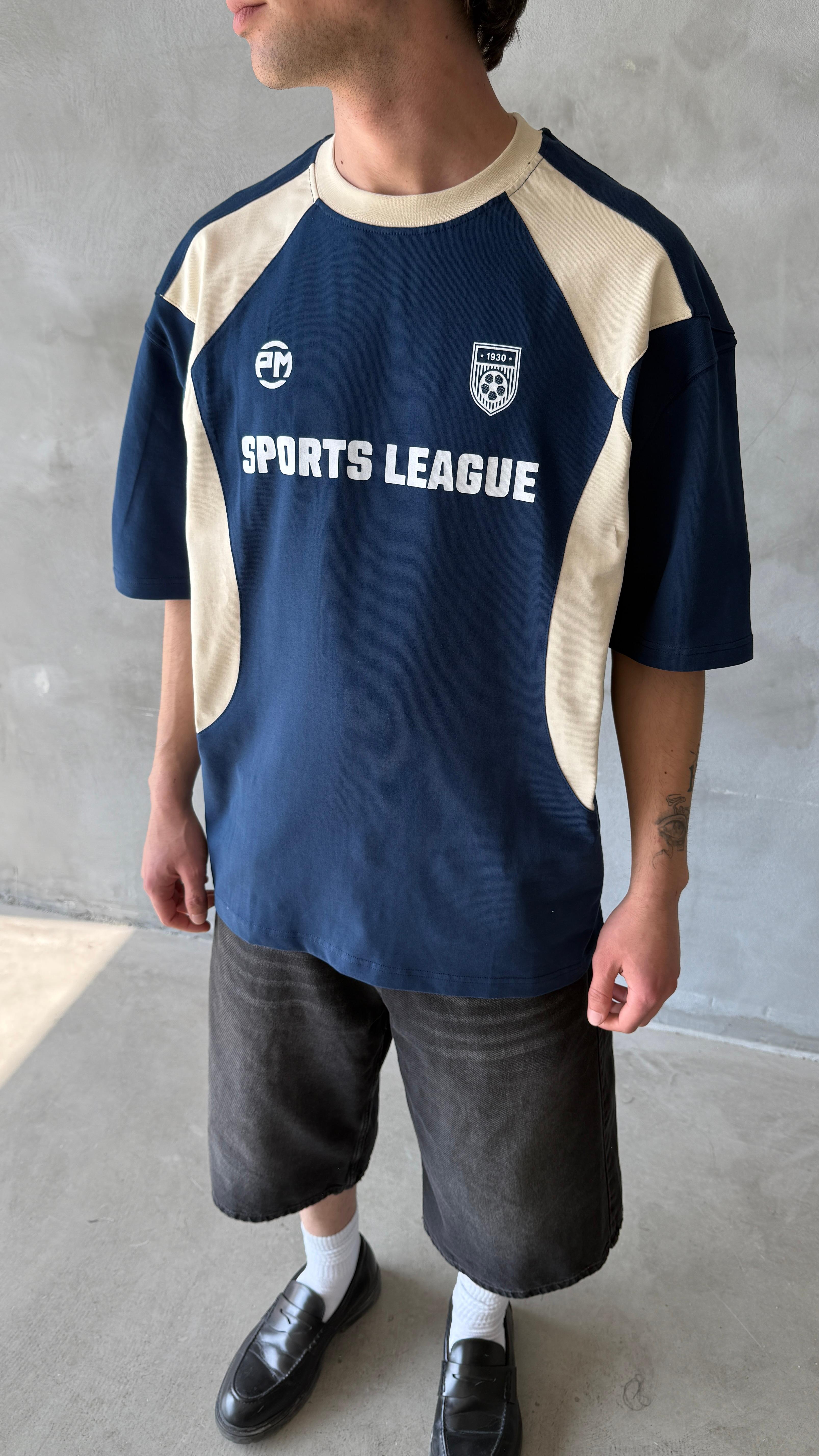 Lacivert Sports League Oversize Tişört 
