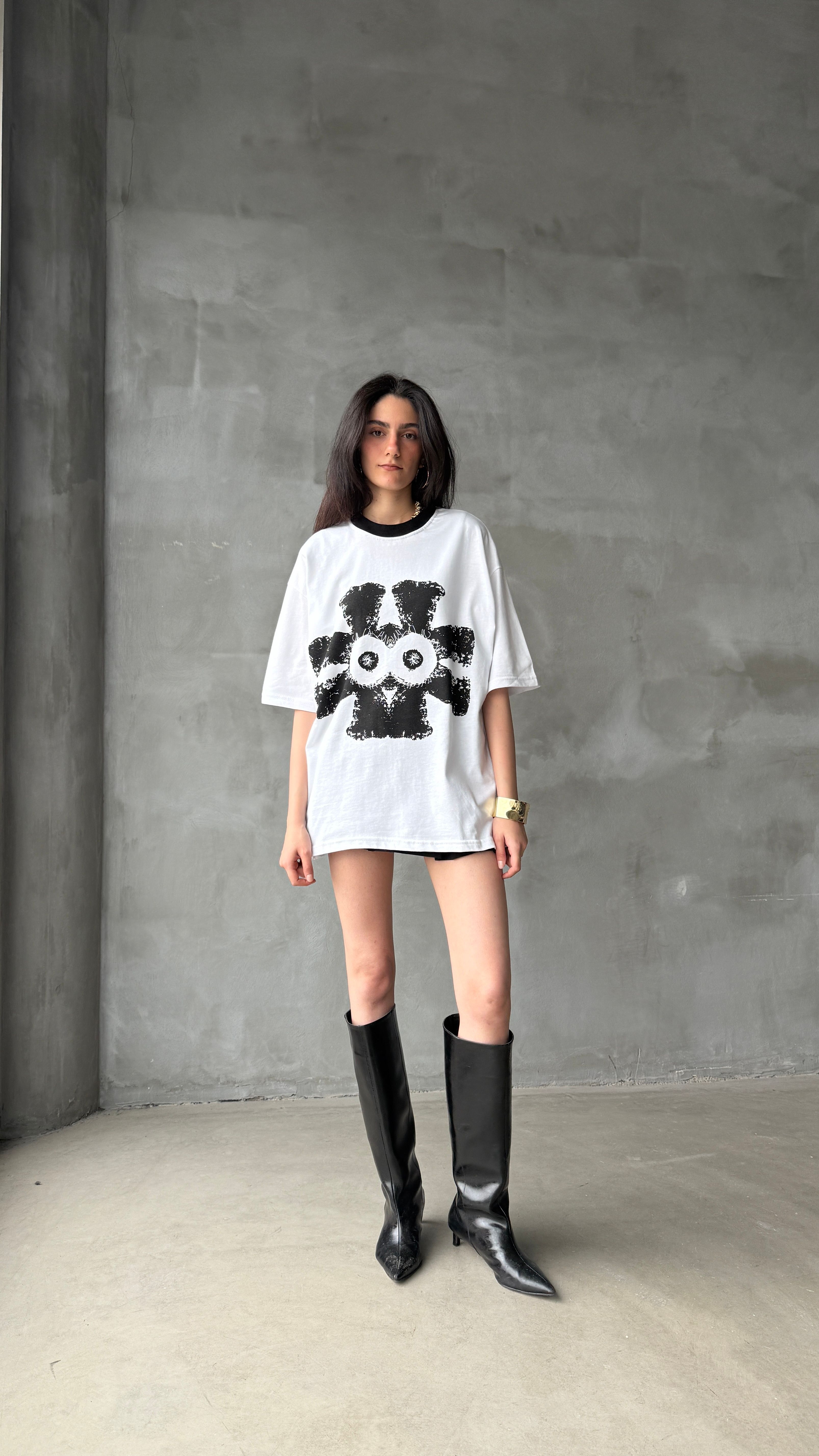 Psycho Beyaz Oversize Tişört 