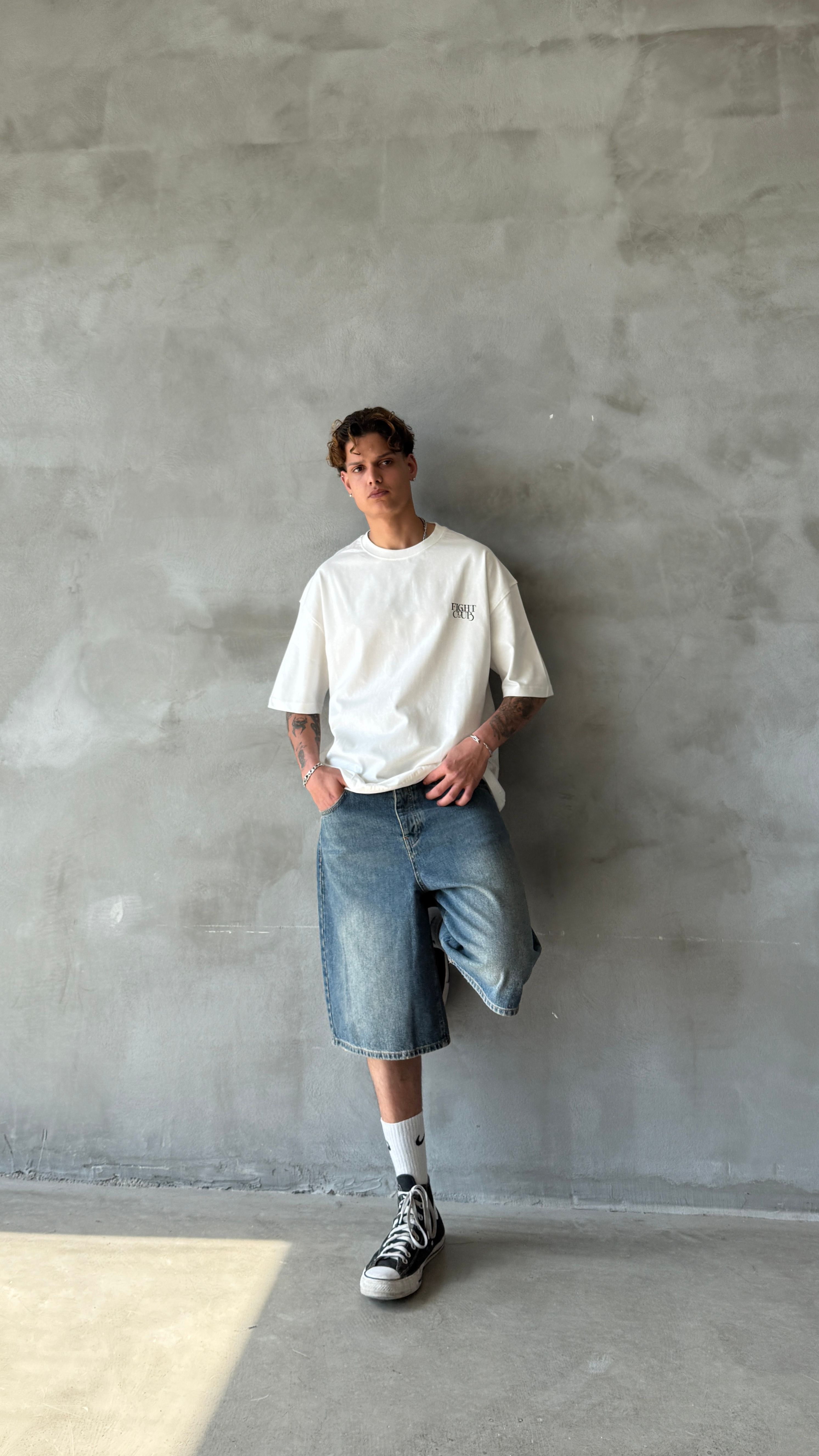 Beyaz Fight Club Oversize Tişört 