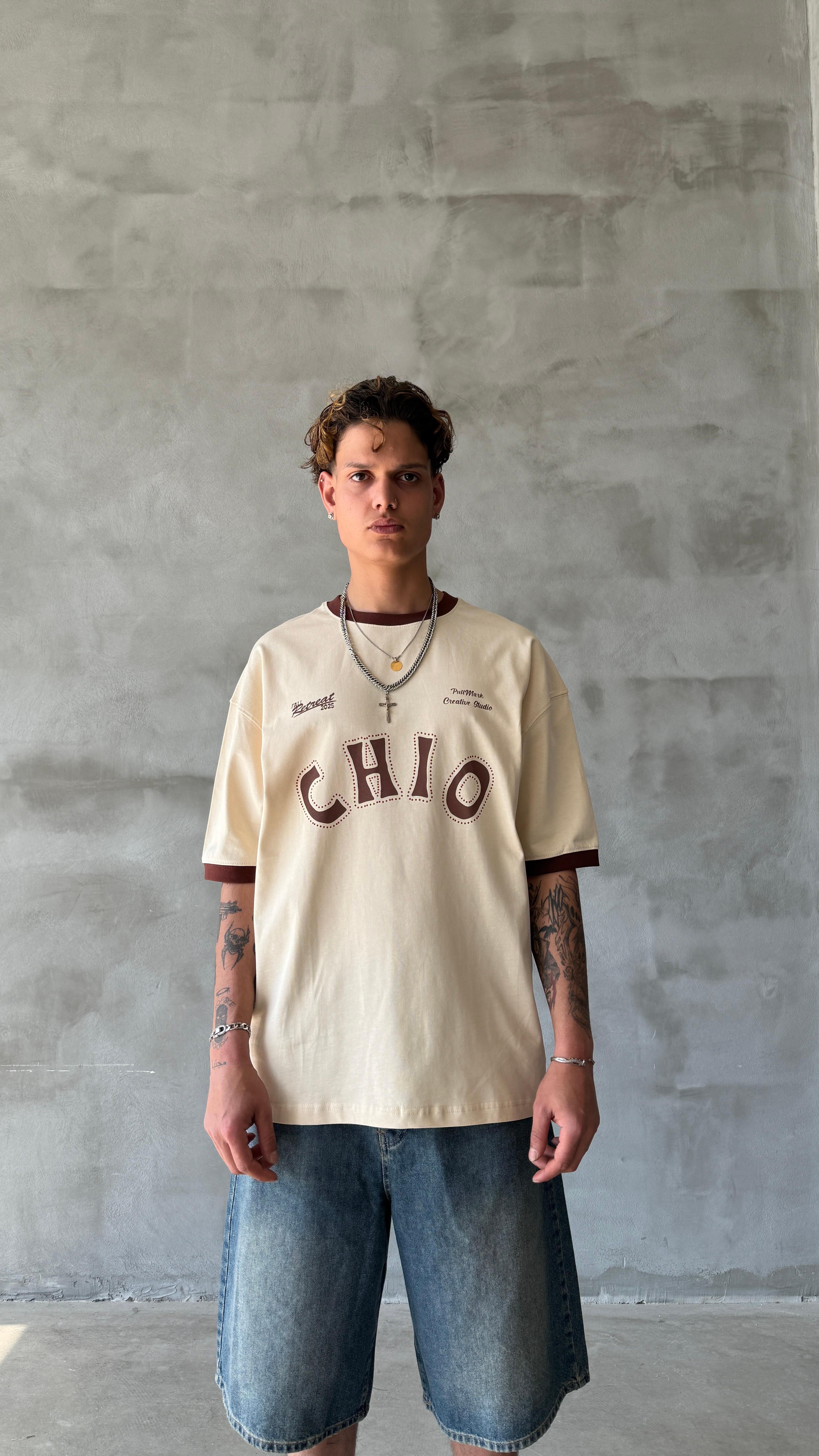 Krem Chio Oversize Tişört 