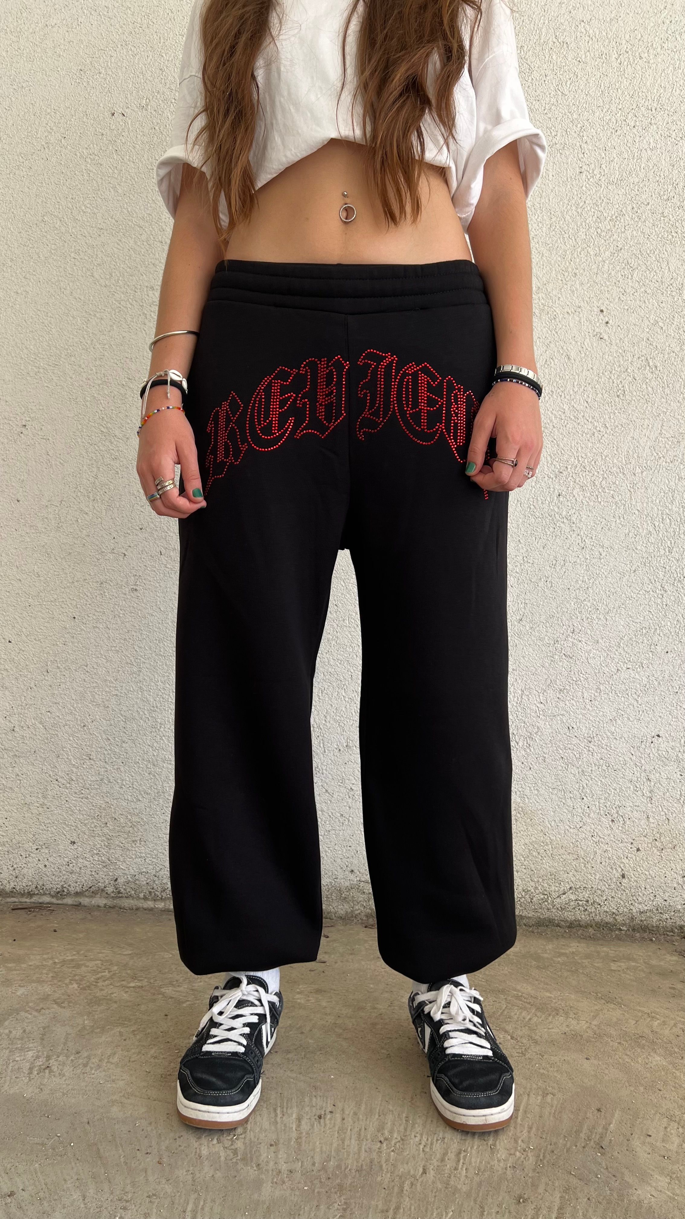 RW Black Rhinestones Baggy Jogger