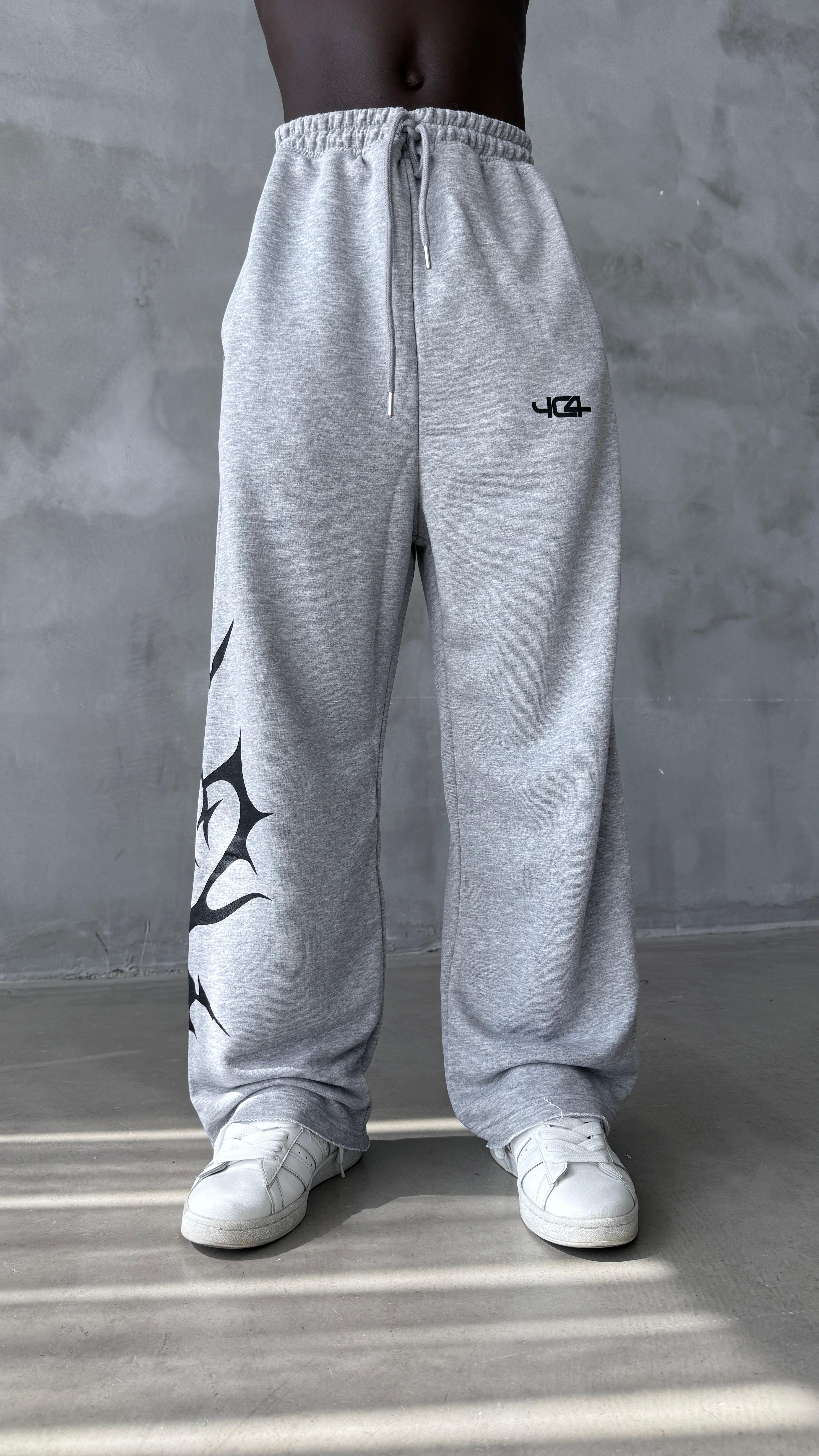 Gri Mevsimlik Tribal Baskılı Baggy Eşofman