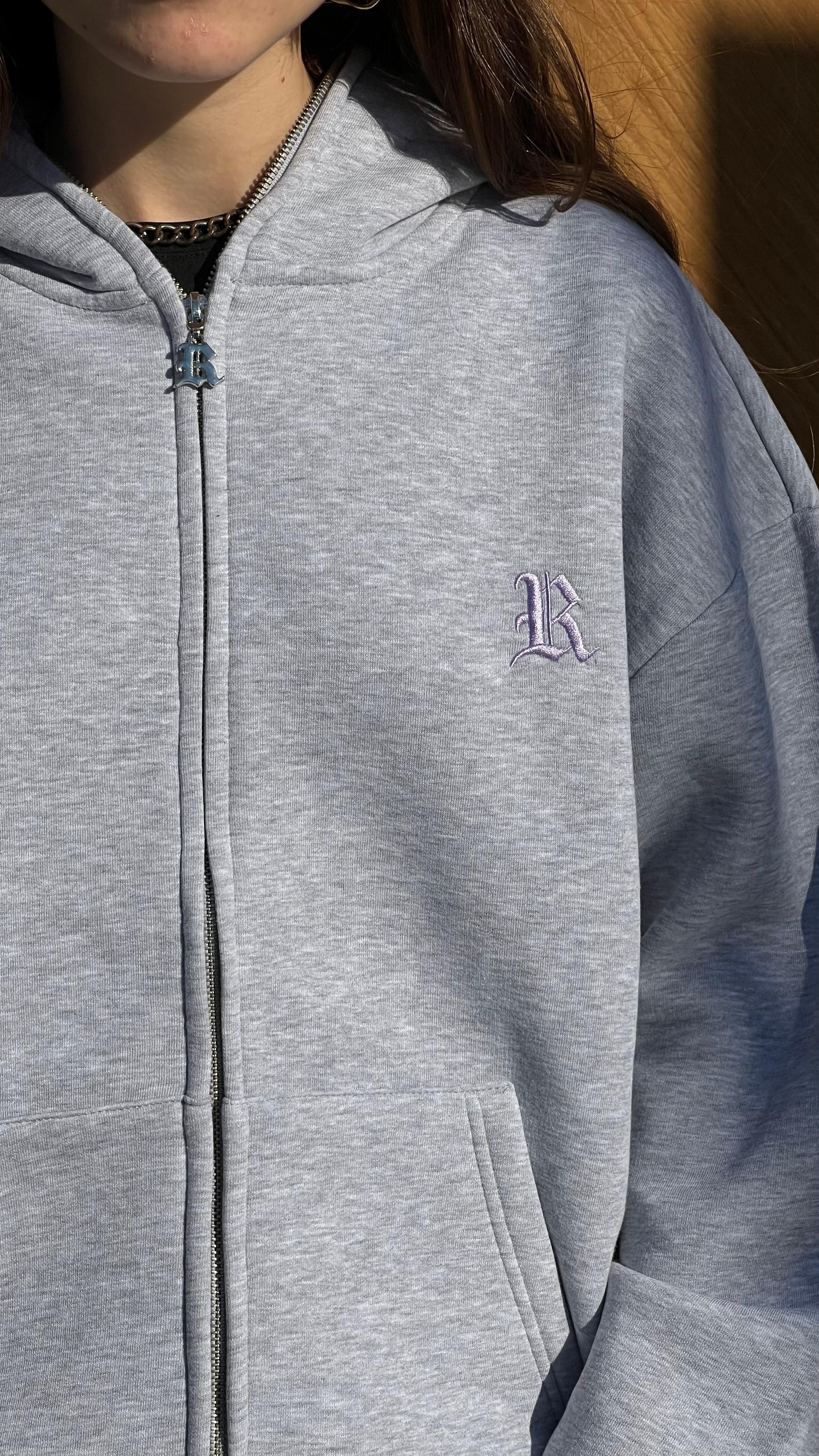 RW Grey 2 Nakış İşlemeli Oversize Full Zipper Hoodie 