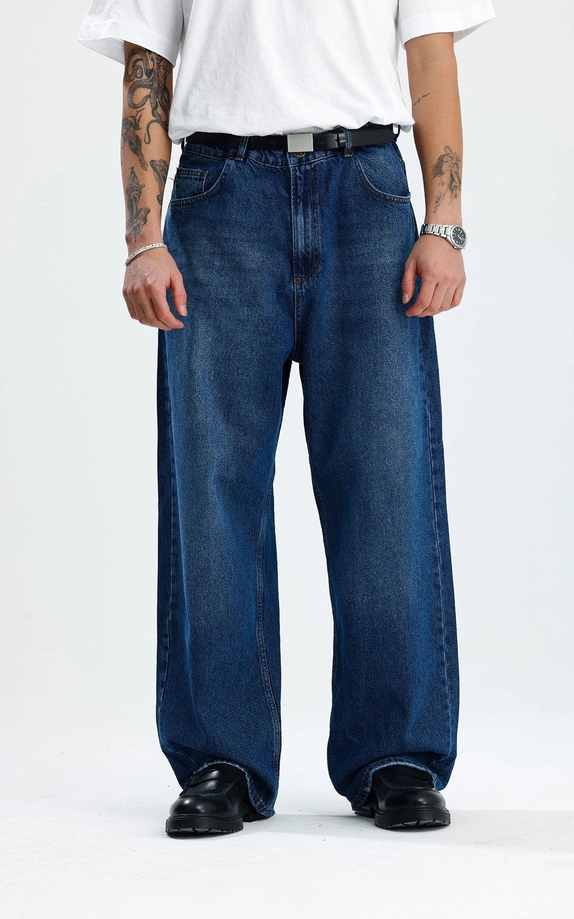 Lacivert Yıkamalı Premium Baggy Jean 