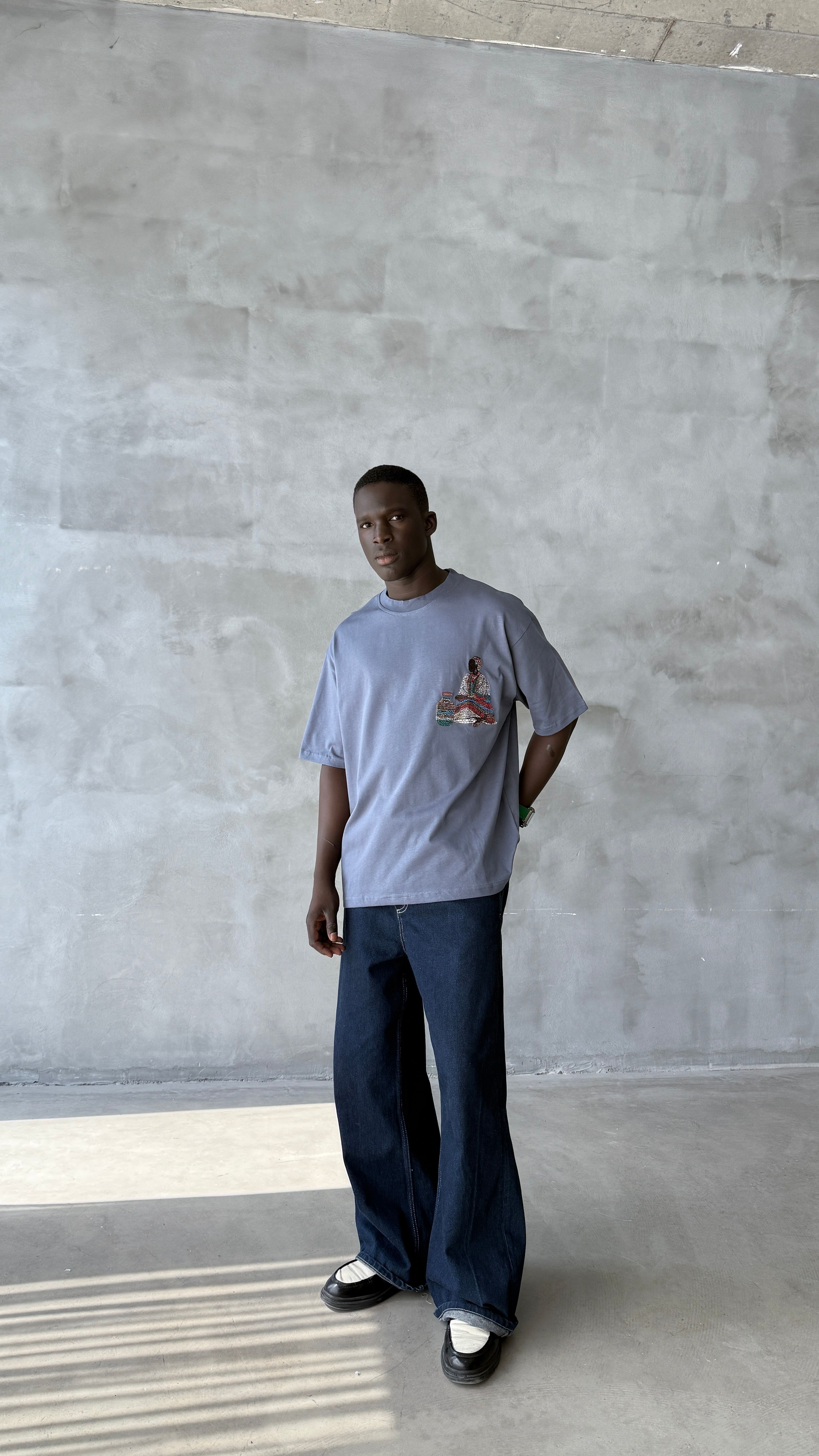Füme Arabic Nakış İşlemeli Oversize Tişört 