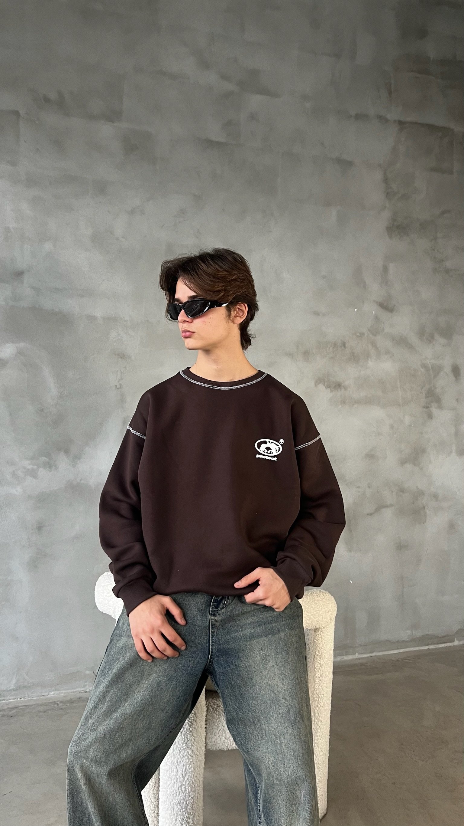 Kahverengi Product Ters Dikiş Detay Oversize Sweatshirt 