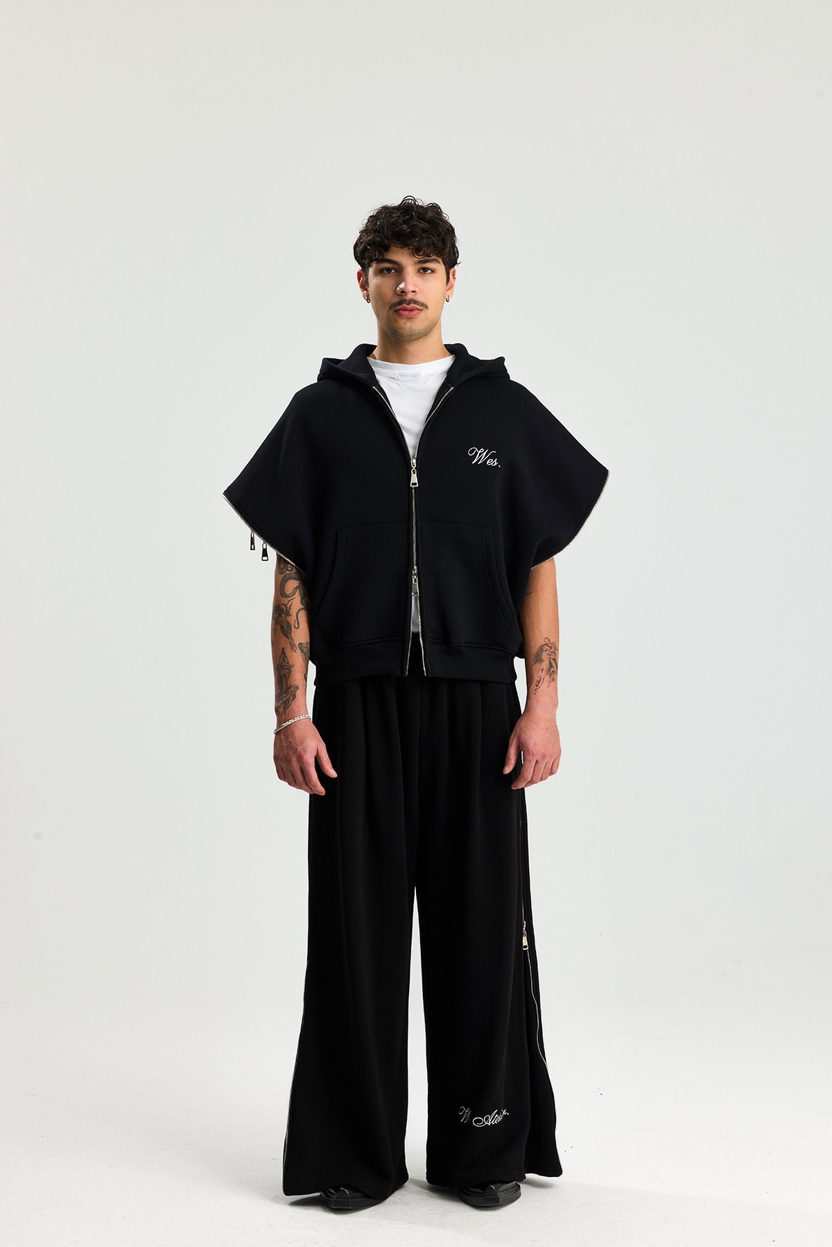 Wes Kolları Çıkarılabilir Premium Nakış Detay Boxy Fit Zipper Hoodie