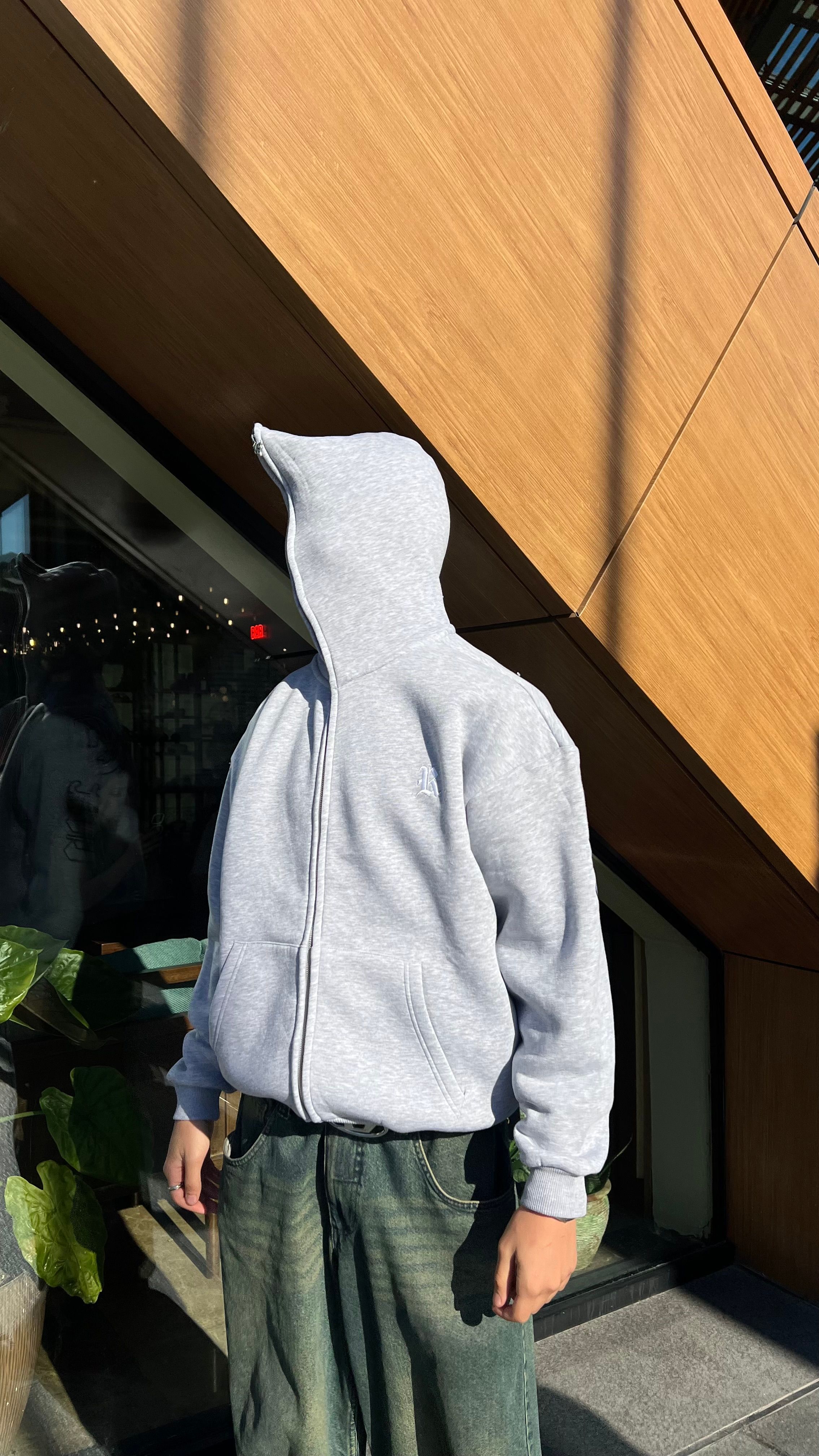 RW Grey 1 Nakış İşlemeli Oversize Zipper Hoodie