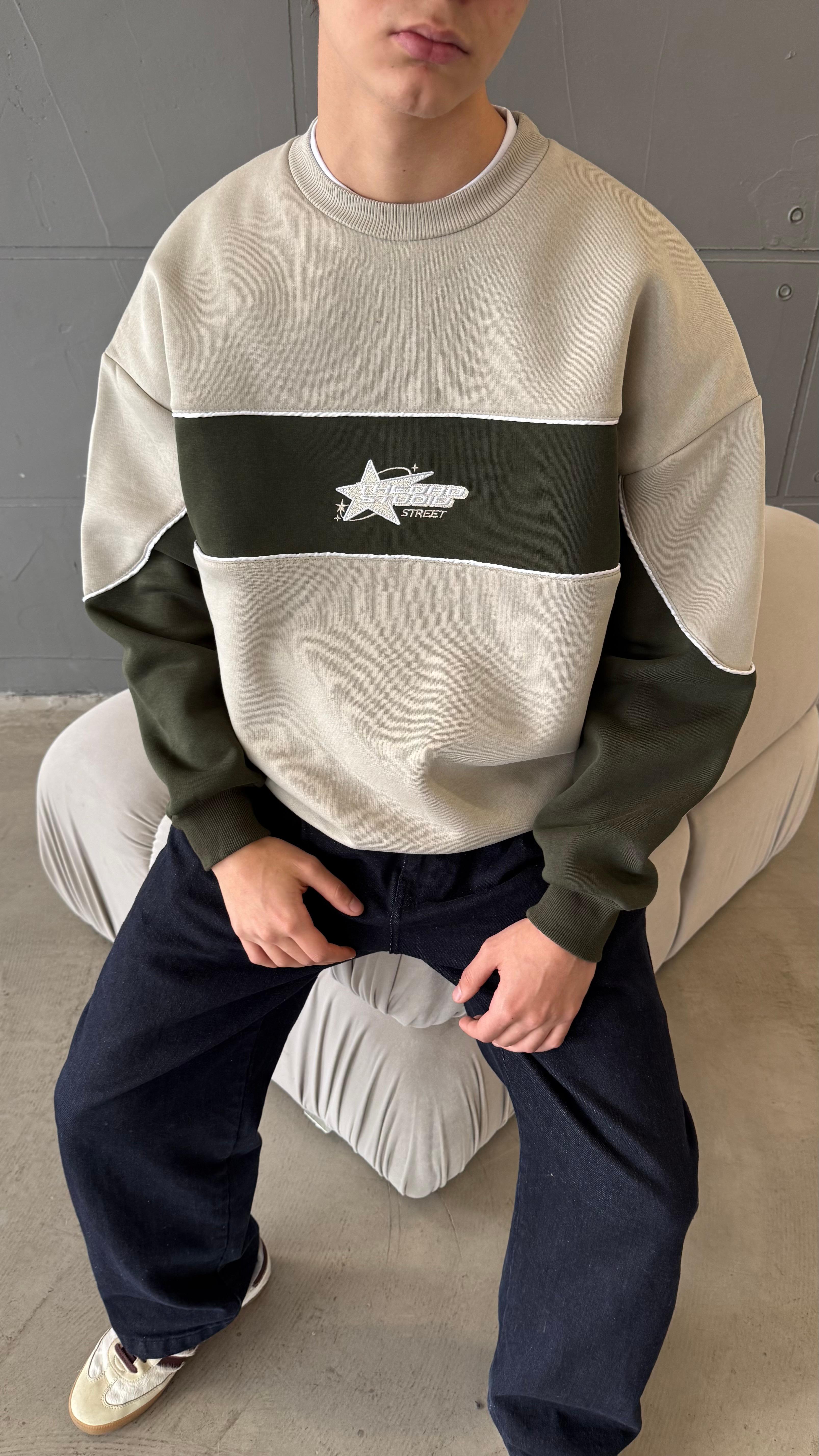 THEDAD Bej Nakış İşlemeli Oversize Sweatshirt