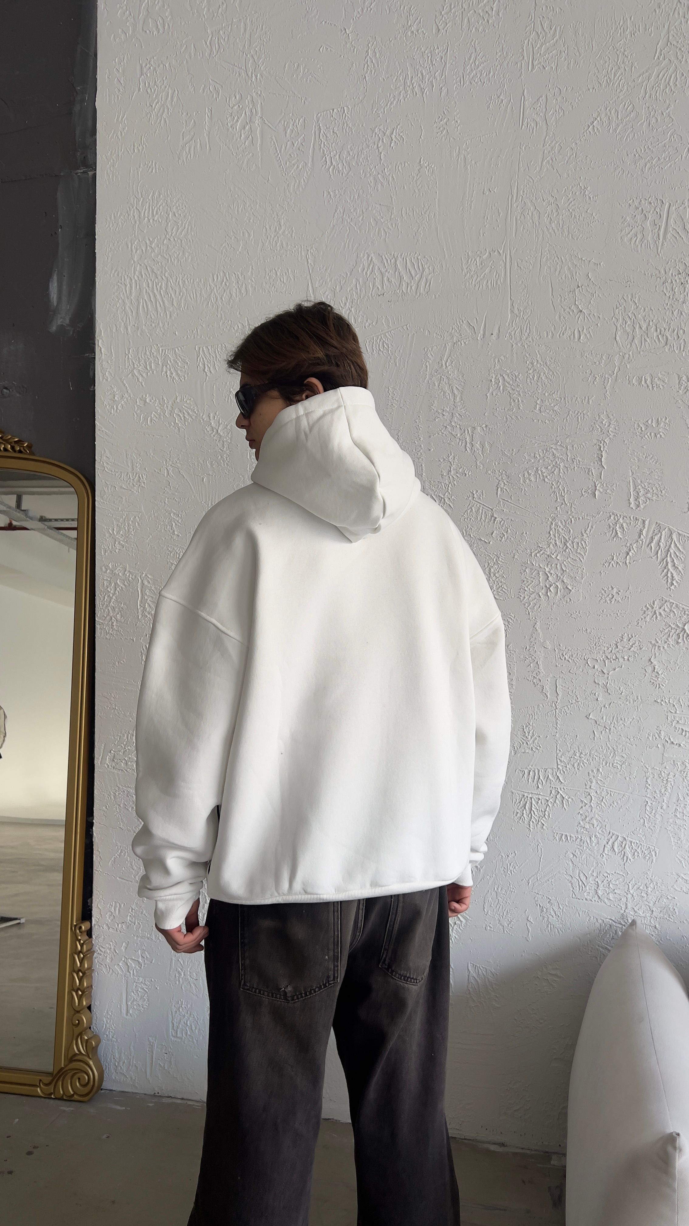 Unldns Beyaz Şerit Detay Oversize Hoodie