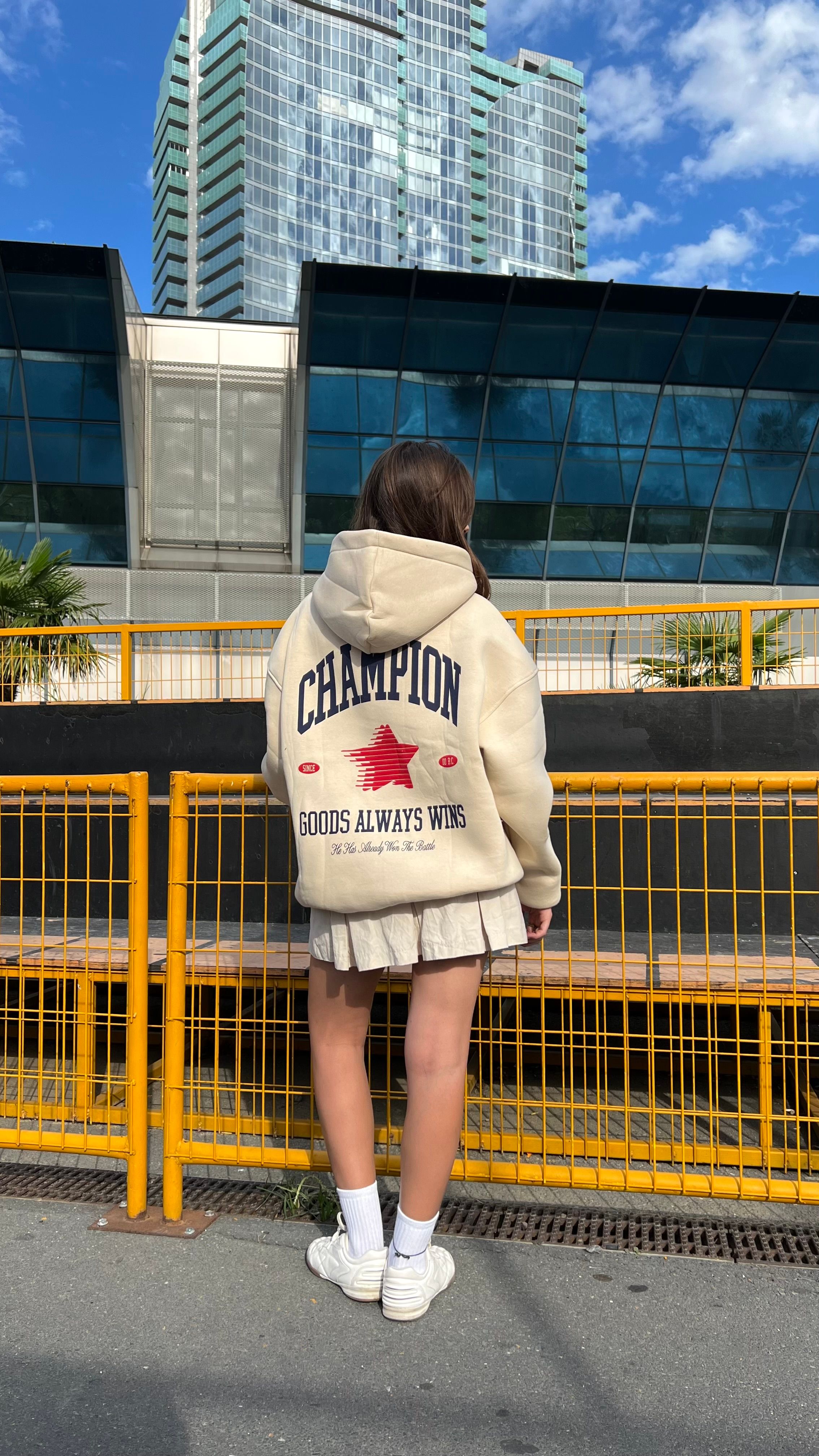 Champion Bej Oversize Hoodie 