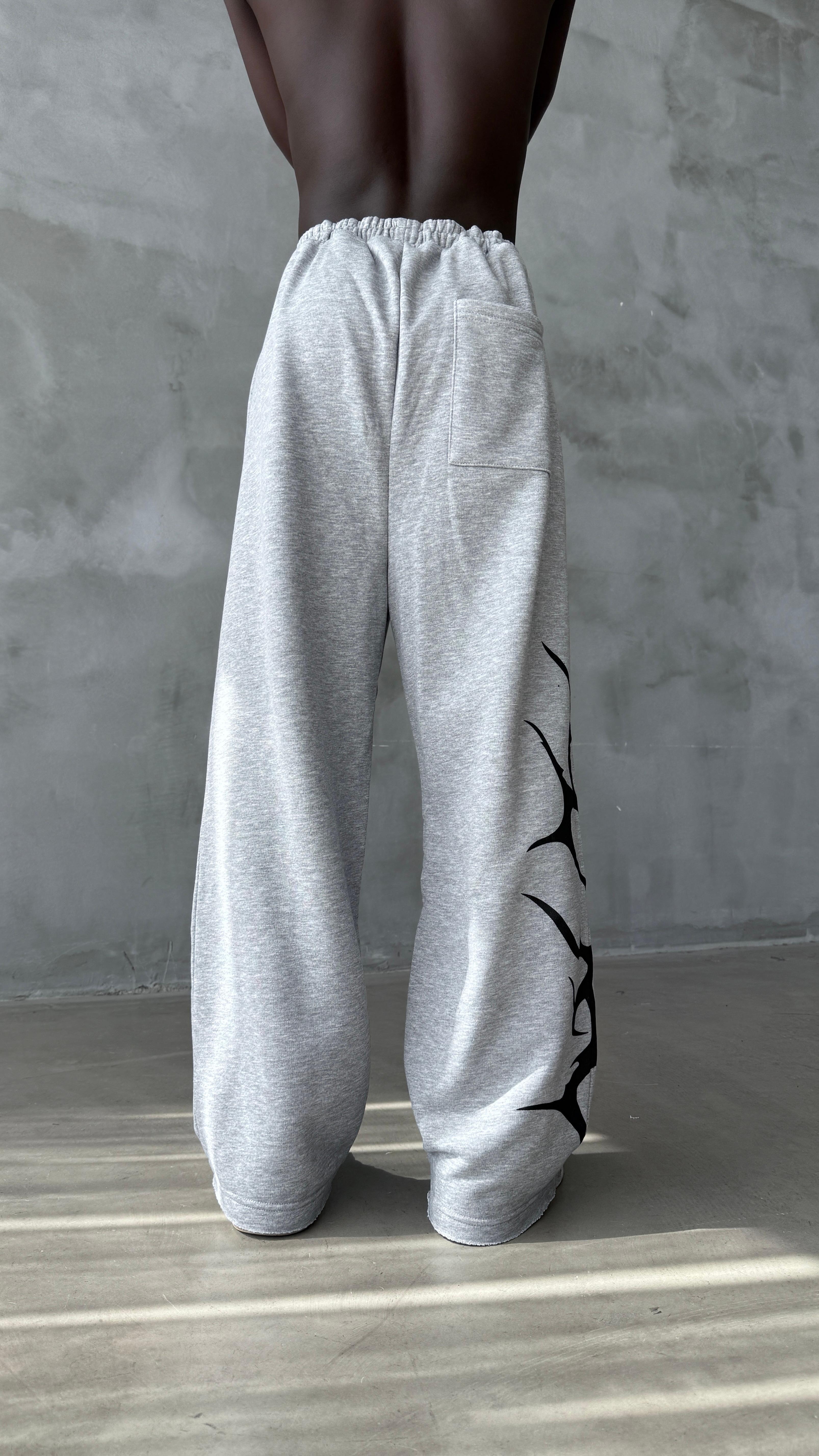 Gri Mevsimlik Tribal Baskılı Baggy Eşofman
