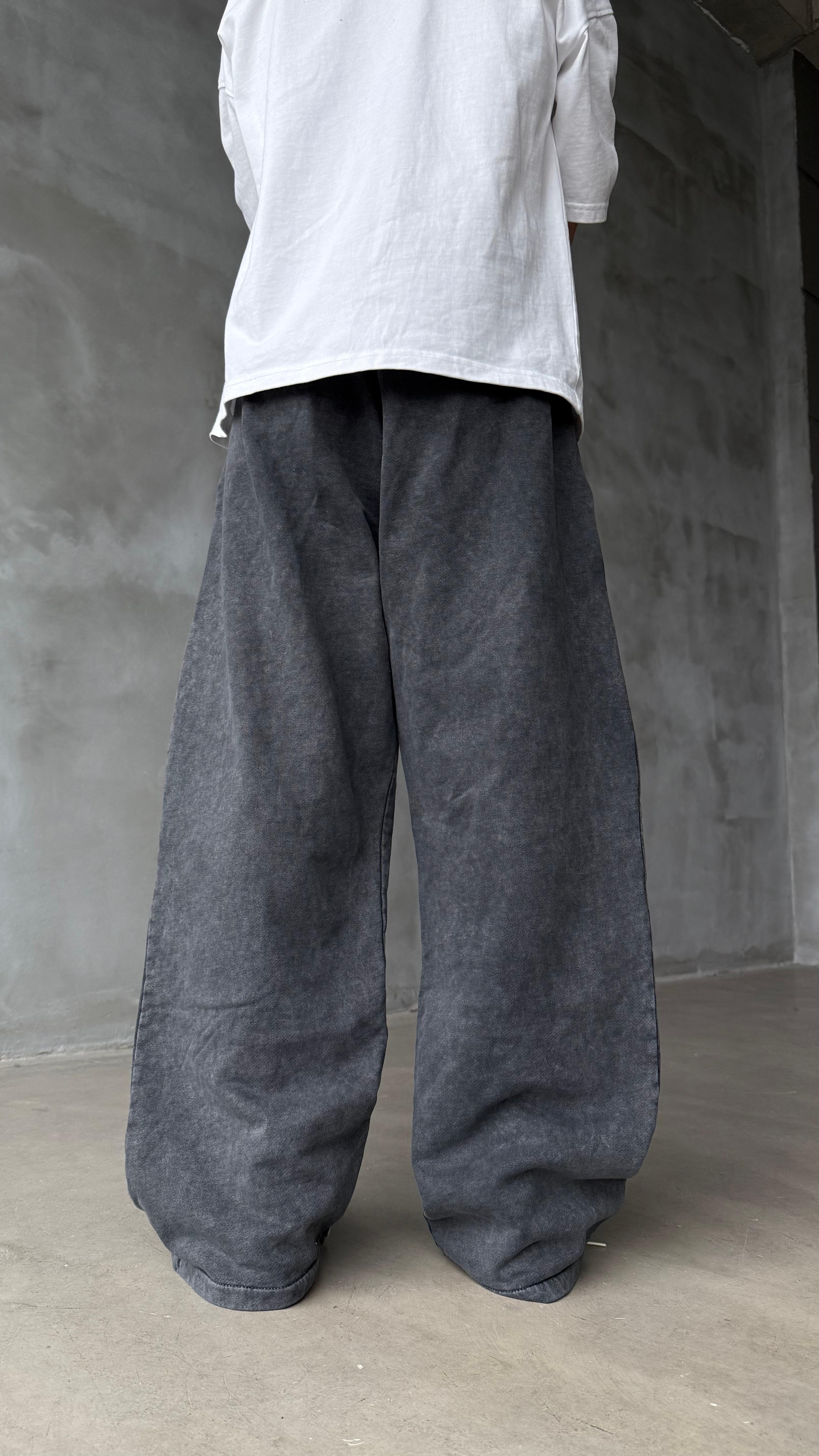 Drop Lines Koyu Antrasit Yıkamalı Premium Baggy Sweatpant