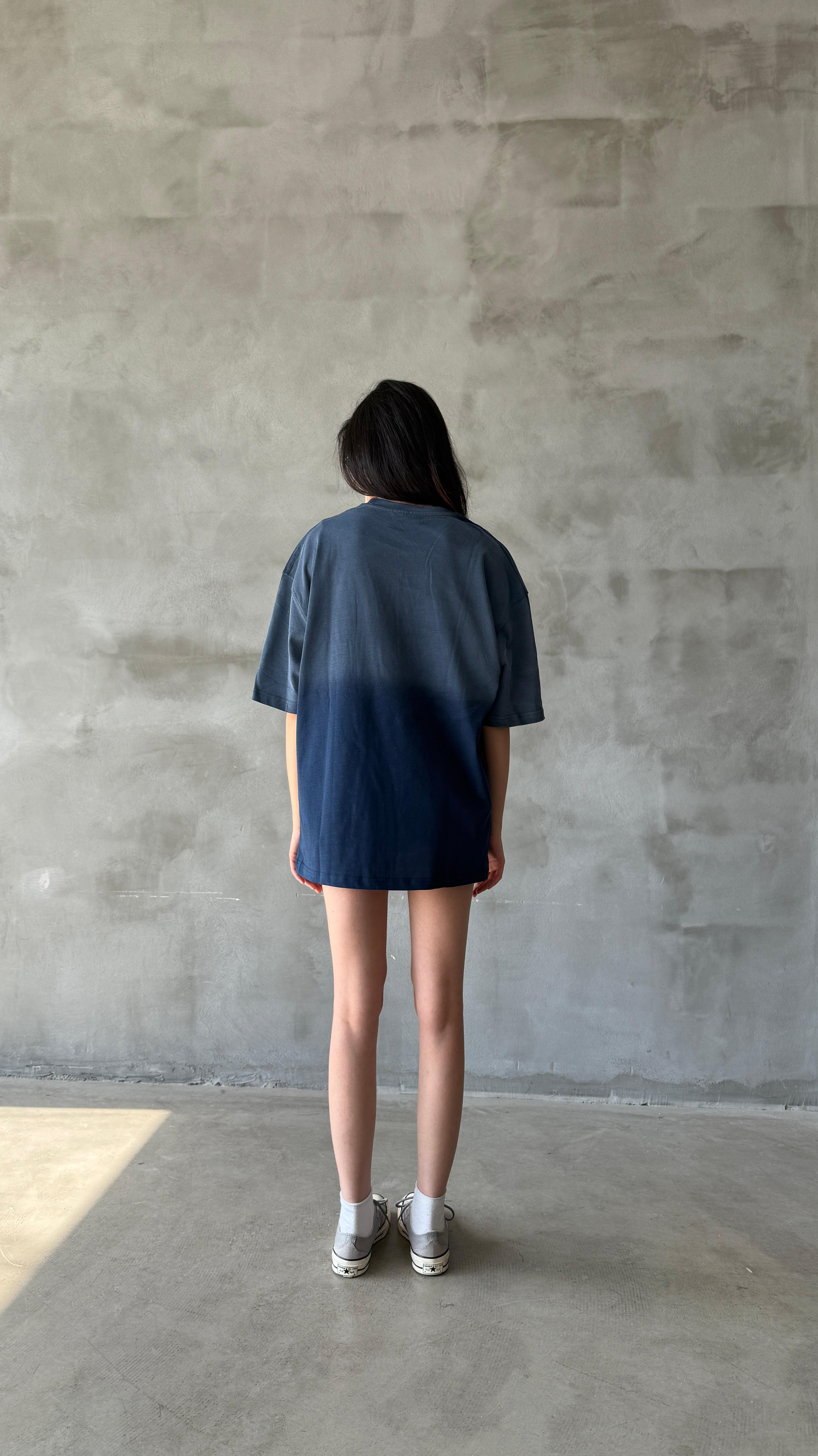 Lacivert Restore Yıkamalı Oversize Tişört 